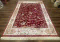 Turkish Silk Rug 8x10, Red & Ivory, Hunting Design, Bamboo Silk, New