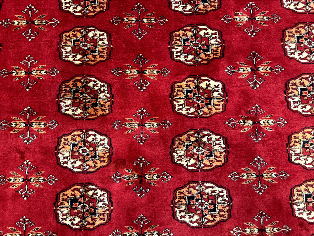 Red Turkoman Bokhara Rug 8x11, Pakistani Turkmen Carpet, Vintage Traditional Area Rug