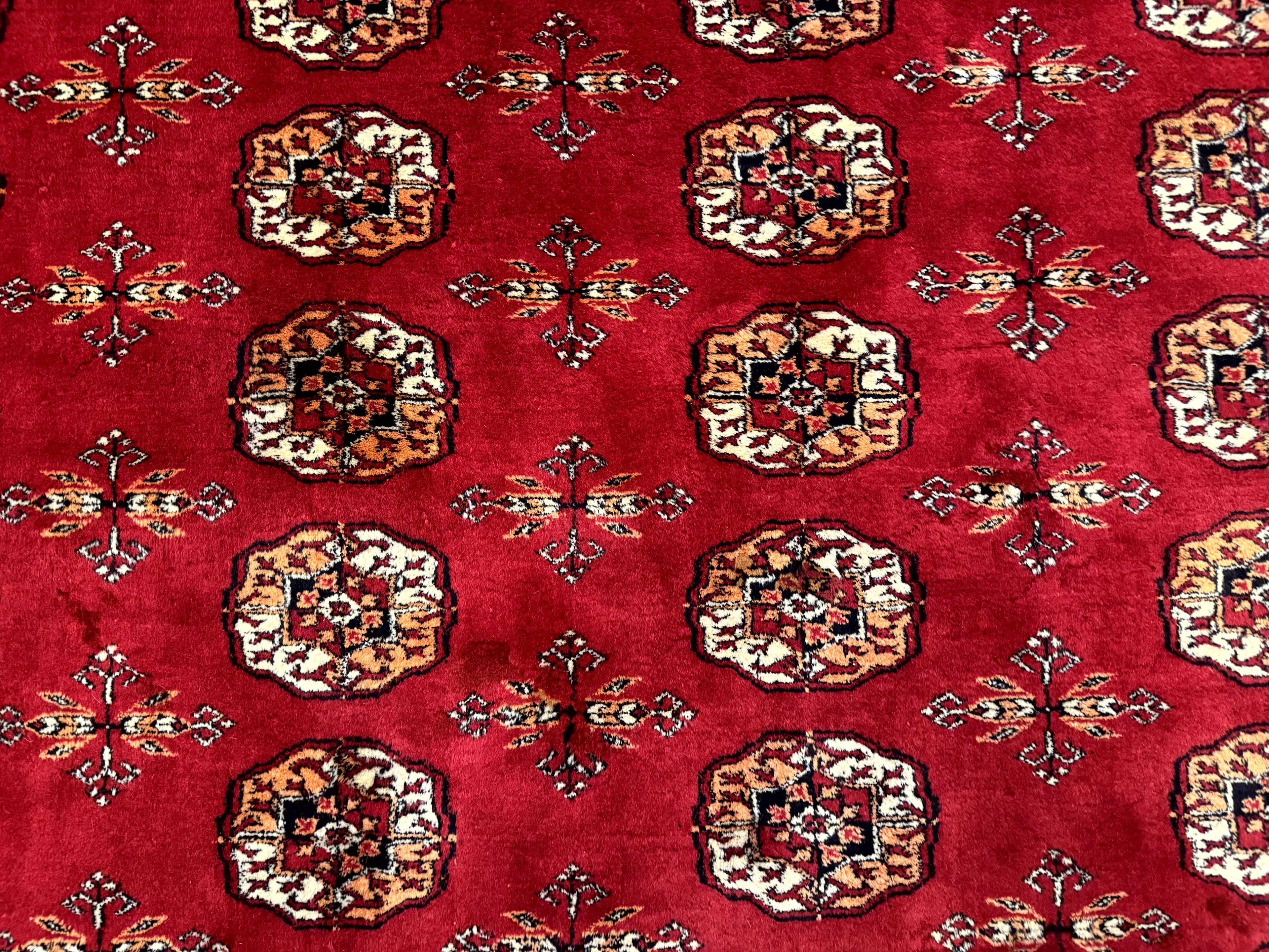 Red Turkoman Bokhara Rug 8x11, Pakistani Turkmen Carpet, Vintage Traditional Area Rug