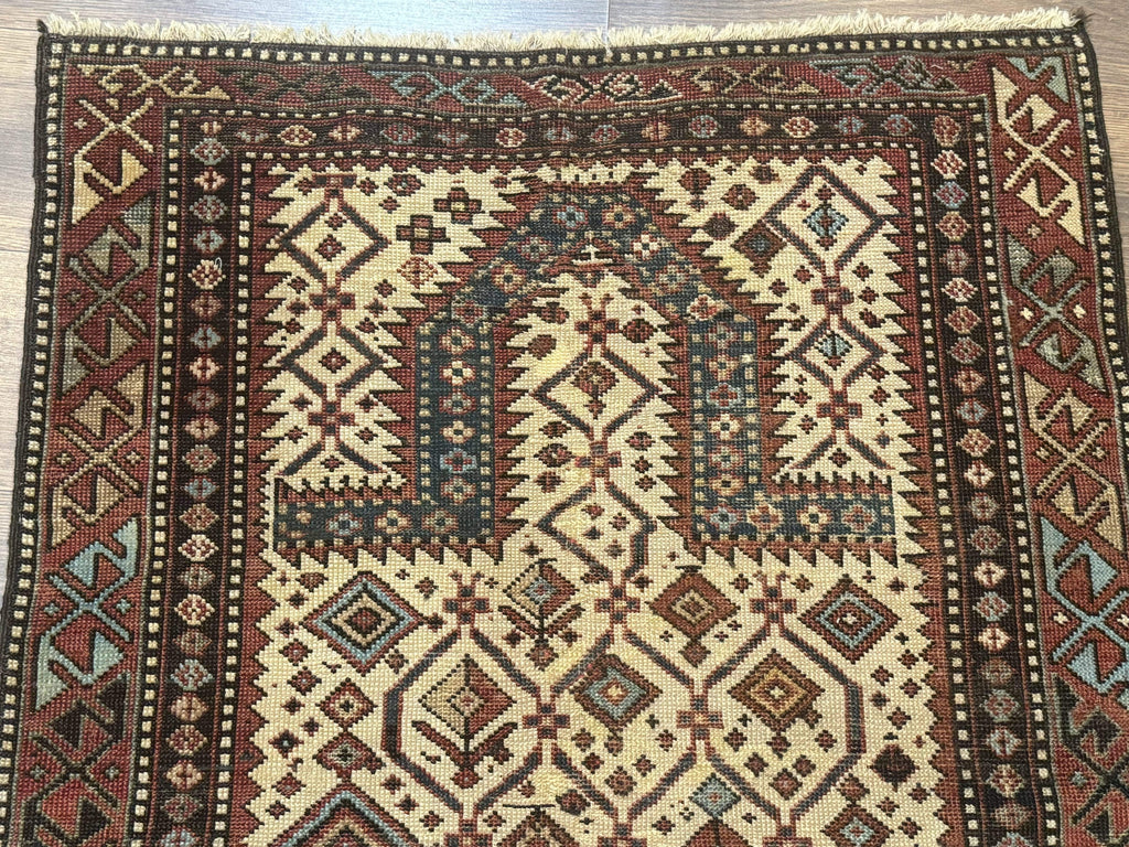 Antique Caucasian Shirvan Rug 3x5, Dagestan Prayer Rug, Collectible, Early 20th Century Rug