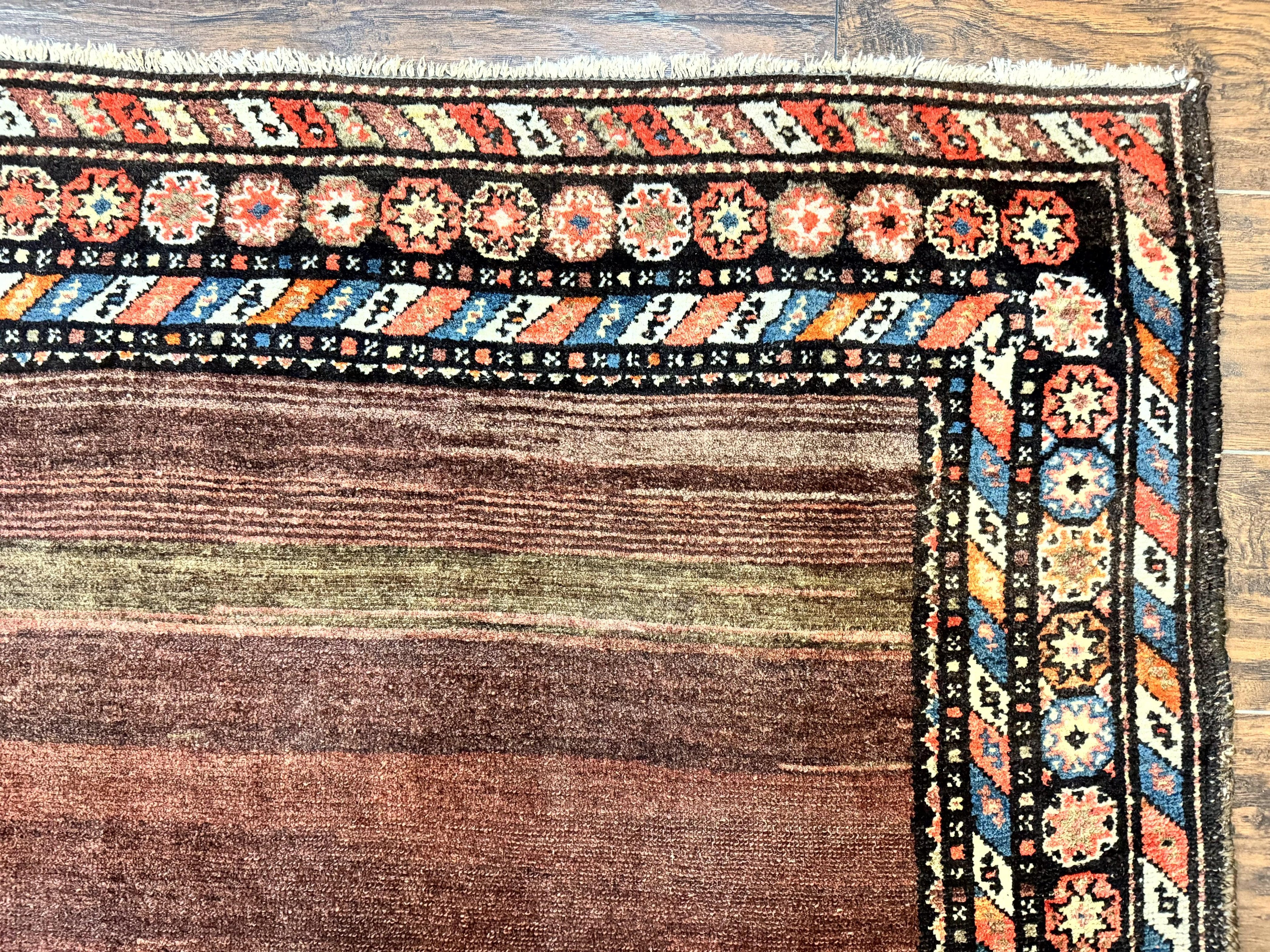 Antique Persian Rug 4x7, Sarab Tribal Wool Carpet, Brown and Multicolor, Handmade Wide Runner Rug 4 x 7, Open Field, Rainbow Border