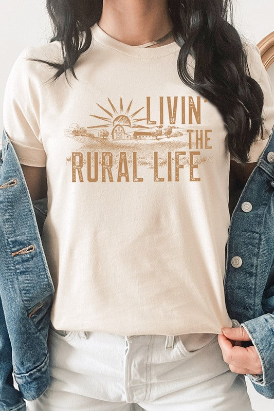 Livin The Rural Life Western Farm Graphic Tee T-Shirt