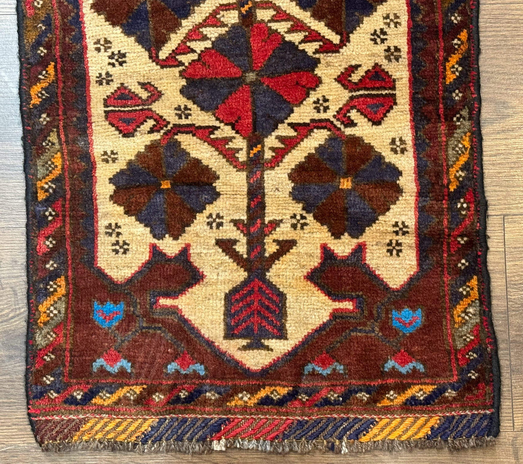 Small Persian Baluchi Tribal Rug, Tan, Handmade