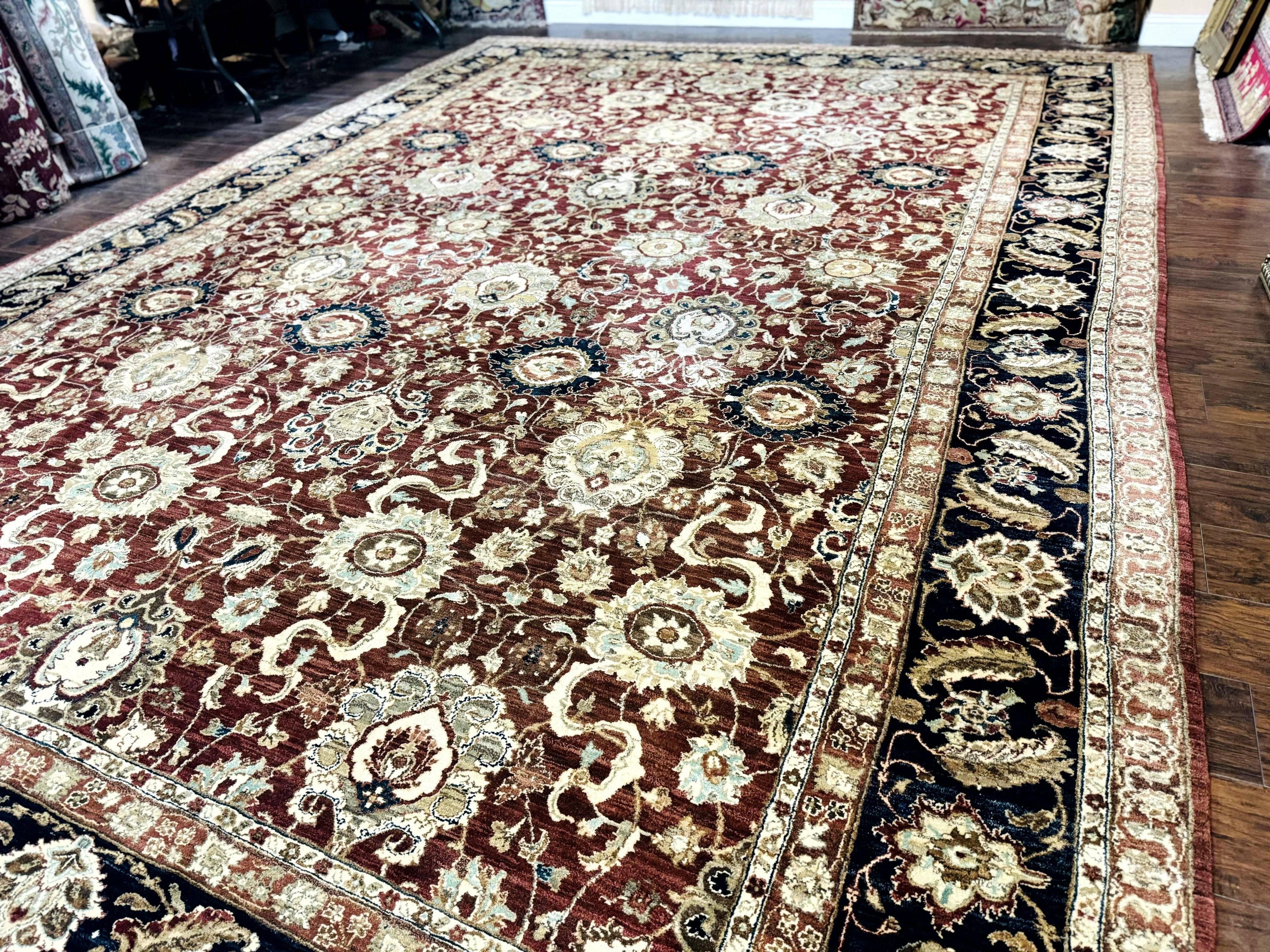 Palace Sized Indian Agra Rug 12x17, Wool Handmade Floral Allover Carpet
