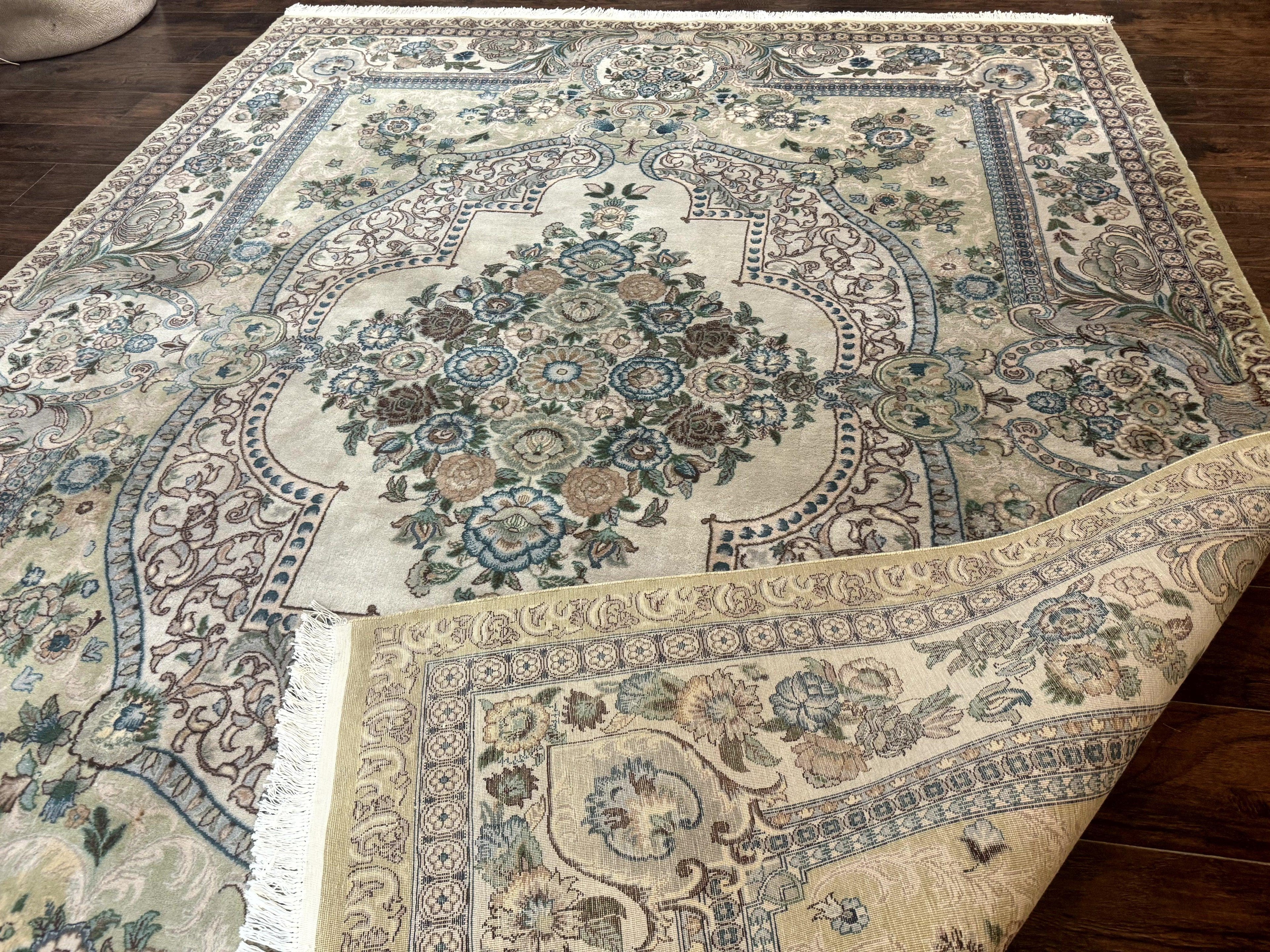Pak Persian Rug 8 x 10.6, Elegant Oriental Carpet, Floral Medallion, Vintage Handmade Wool Rug, FIne 240 KPSI