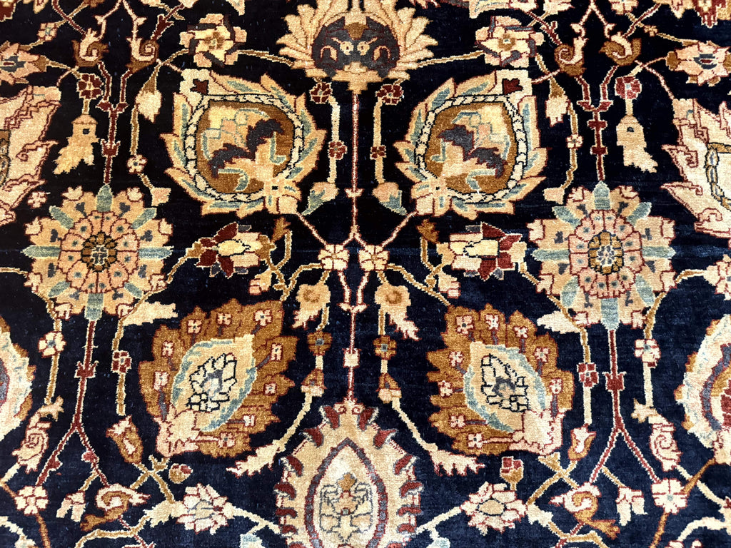 Pak Persian Bidjar Rug 10x13, Midnight Blue and Tan Pakistani Carpet