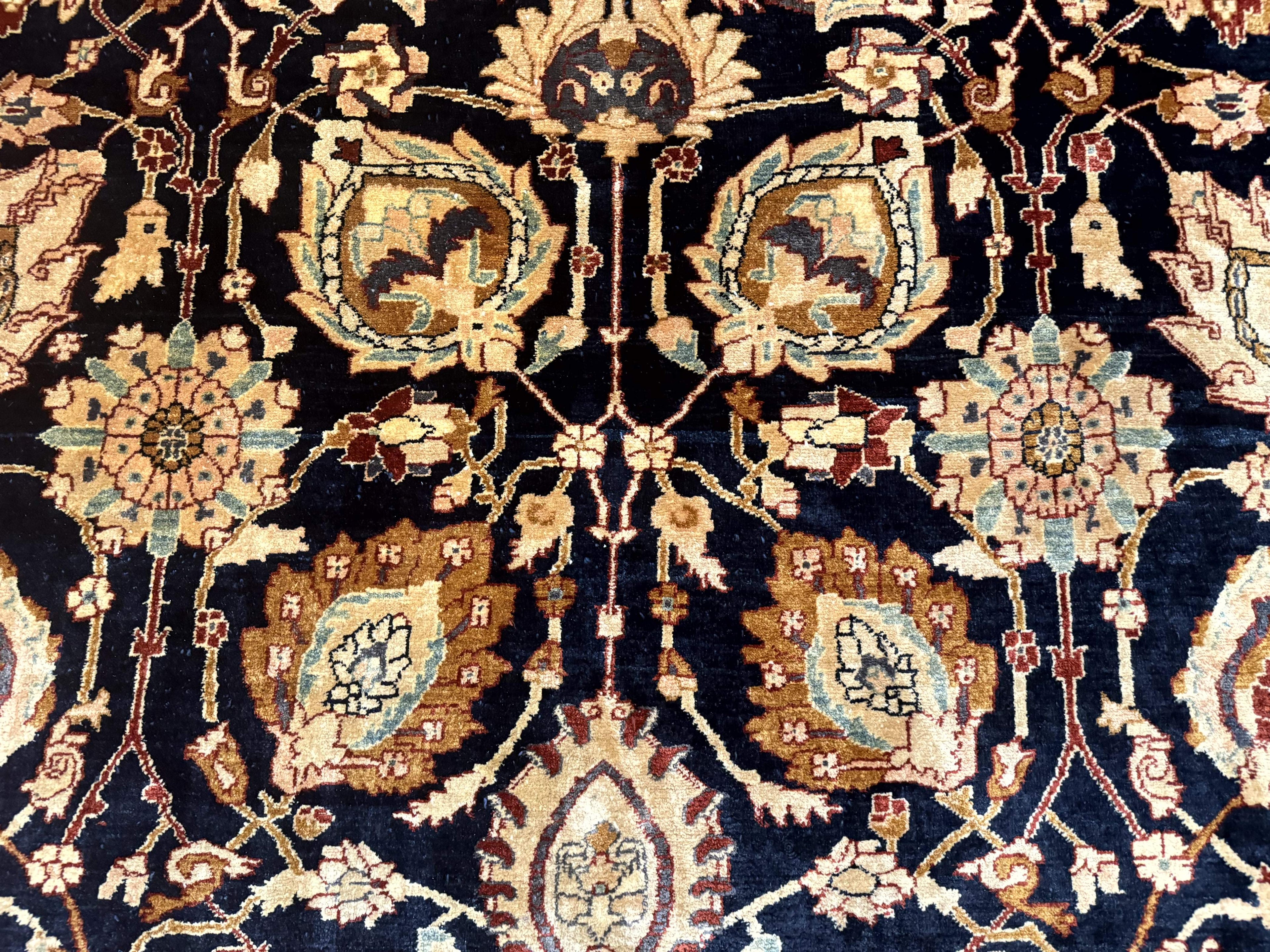 Pak Persian Bidjar Rug 10x13, Midnight Blue and Tan Pakistani Carpet