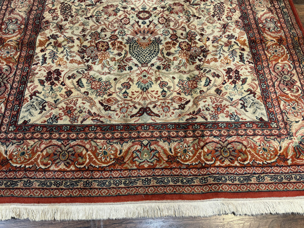 Antique Persian Rug 5x7, Allover Floral with Vases, Beige and Red, Belgian Power Loomed Rug, Vintage