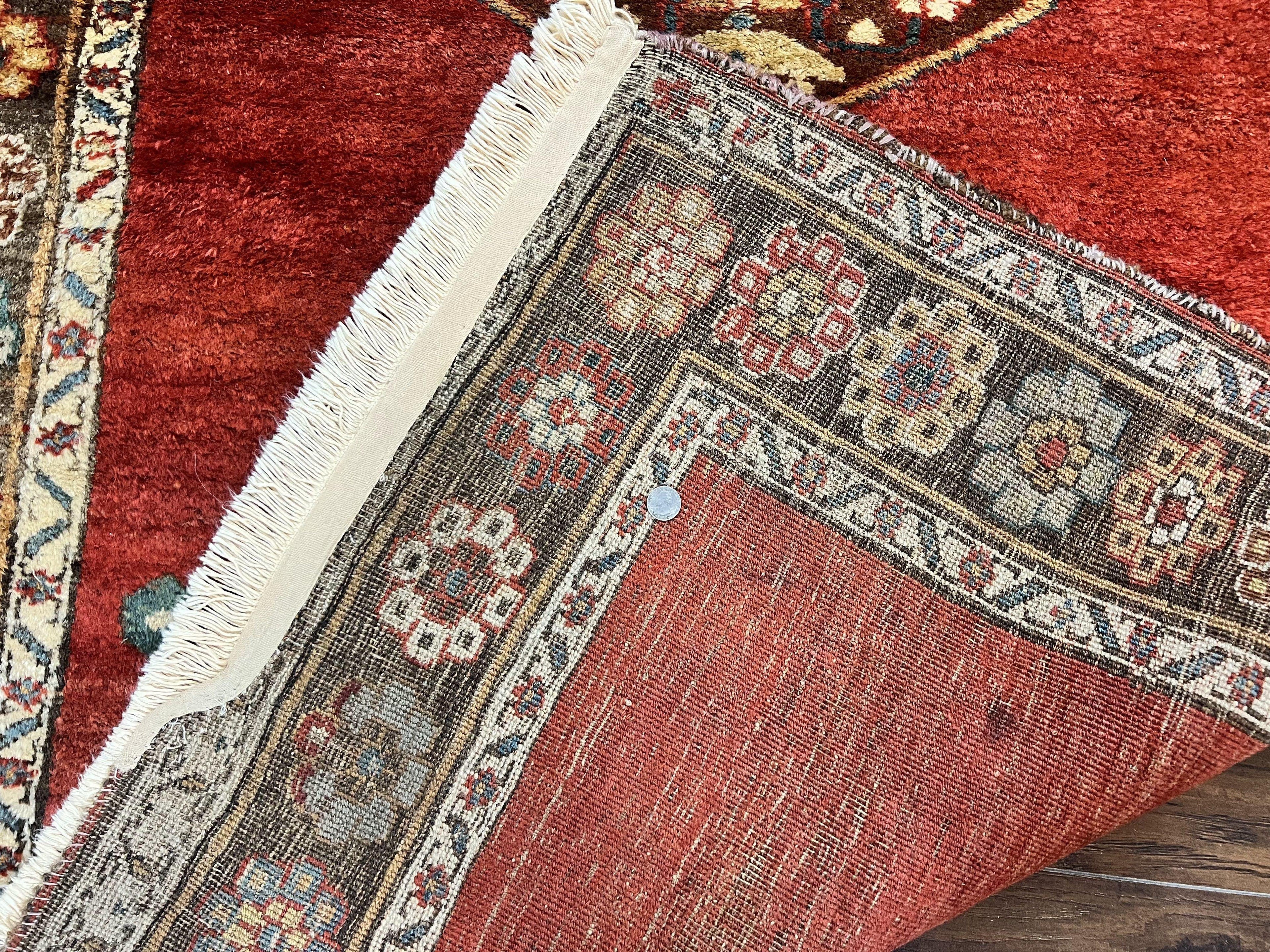 Antique Persian Bidjar Rug 4x8, Triple Medallions, Handmade Oriental Carpet, 1920s Rug, Wool Rug, Red