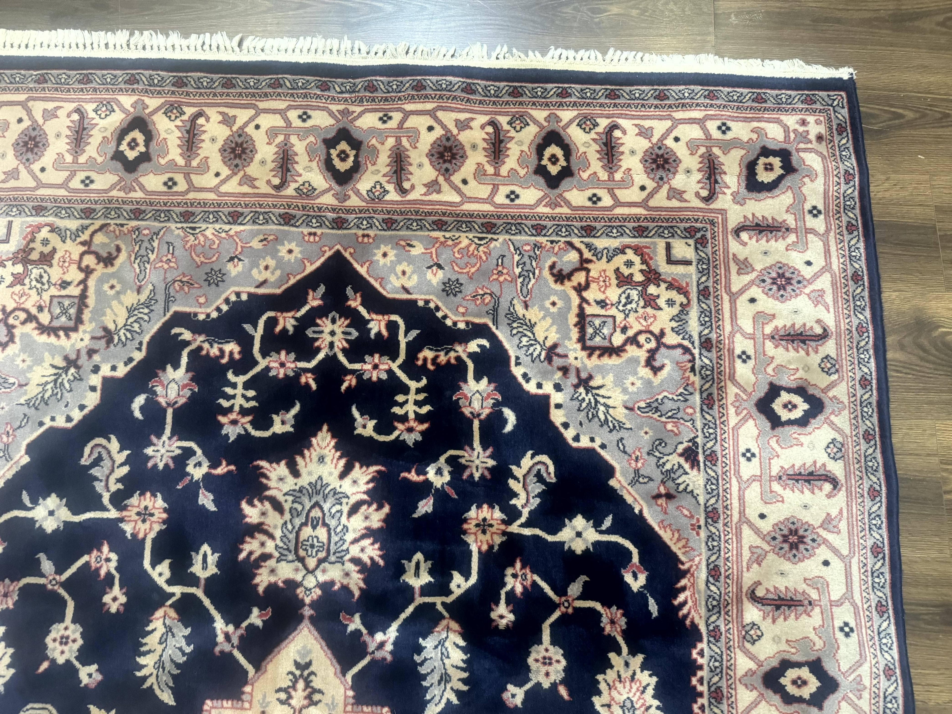 Karastan Rug Navy Serapi, Kara Shah Rug, Navy Blue, 5.6 x 8.6, Vintage Karastan Area Rug, Wool Pile Karastan Rug