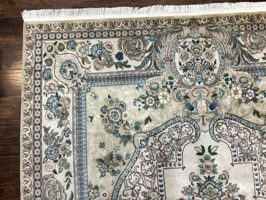 Pak Persian Rug 8 x 10.6, Elegant Oriental Carpet, Floral Medallion, Vintage Handmade Wool Rug, FIne 240 KPSI