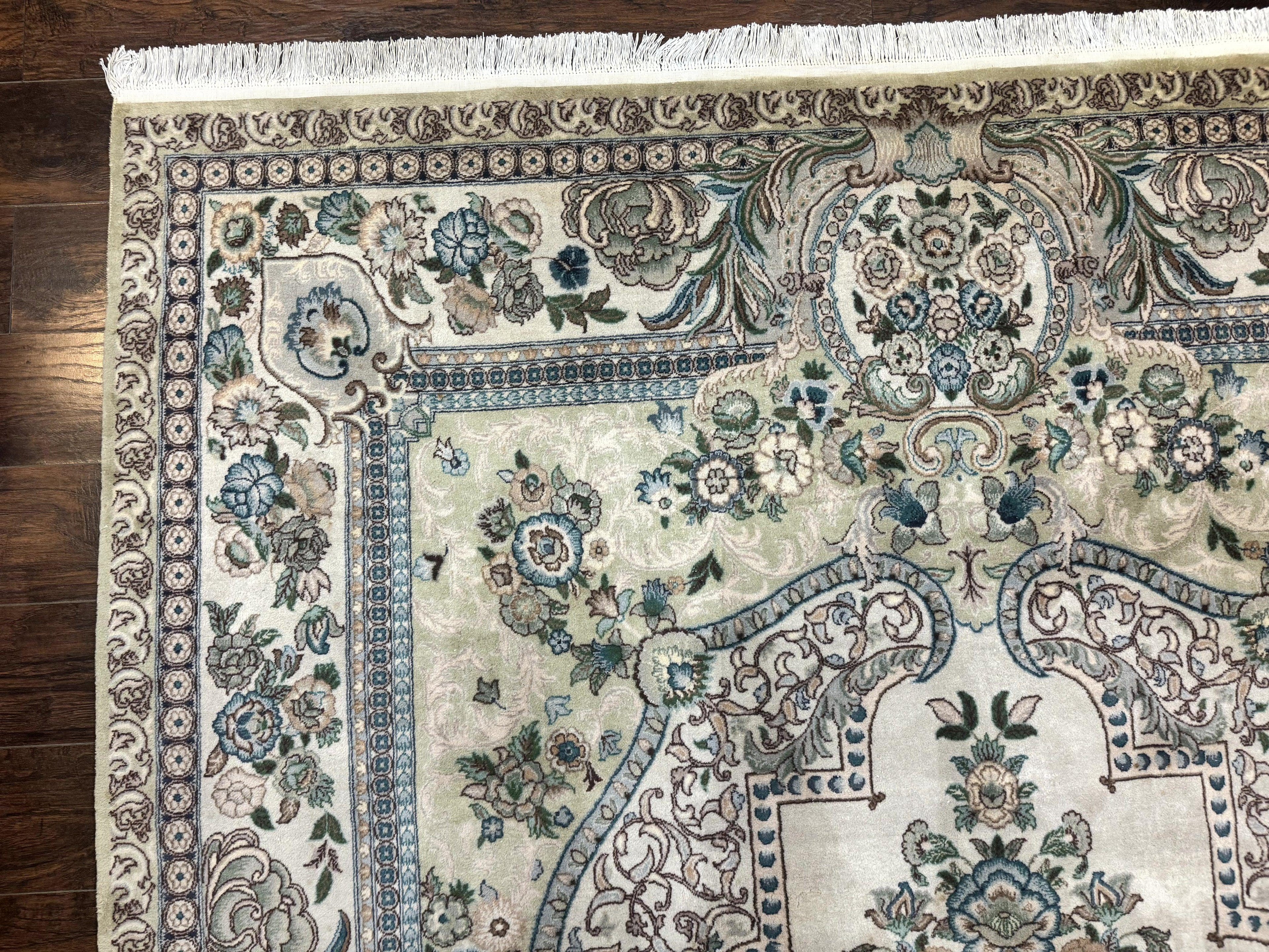 Pak Persian Rug 8 x 10.6, Elegant Oriental Carpet, Floral Medallion, Vintage Handmade Wool Rug, FIne 240 KPSI