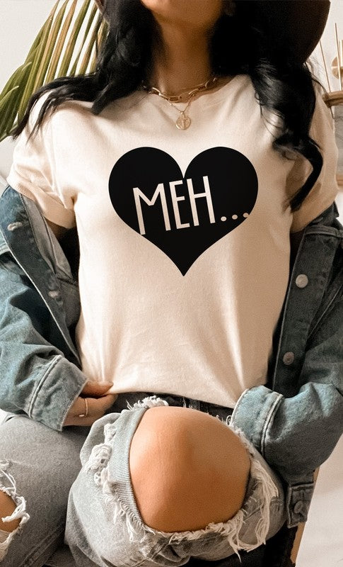 Meh Black Heart Valentines PLUS SIZE Graphic Tee T-Shirt