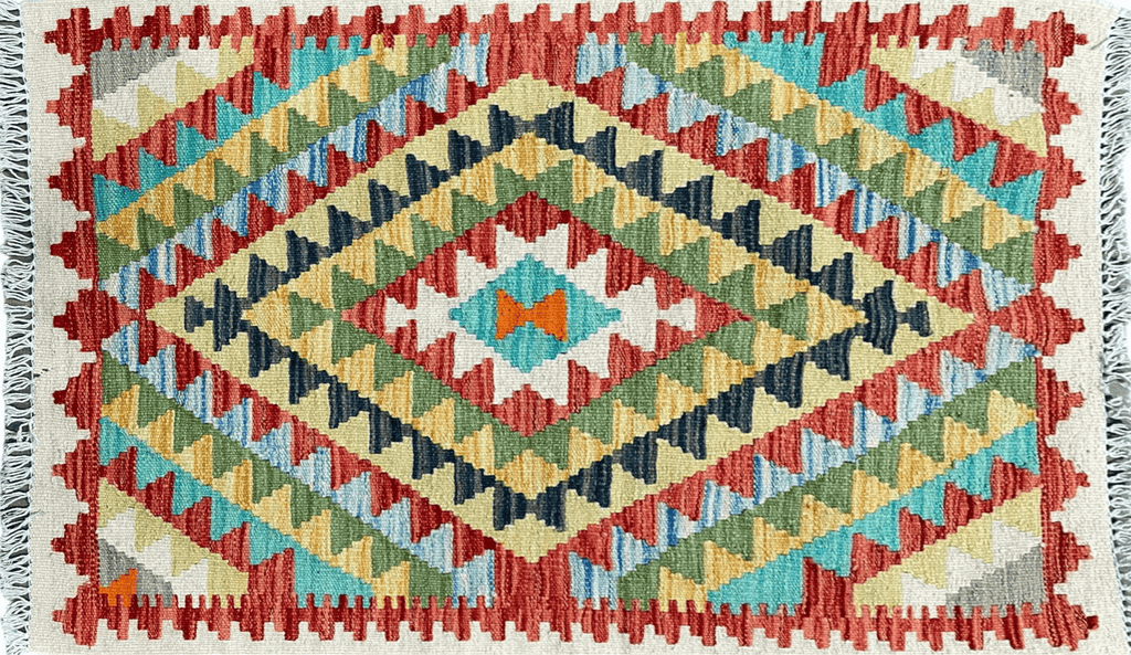 Small Kilim Rug 2x3 Colorful Turkish Kilim Accent Rug New Flatweave Wool Kilim Chobi Kilim Diamond Zigzag Playroom Rug