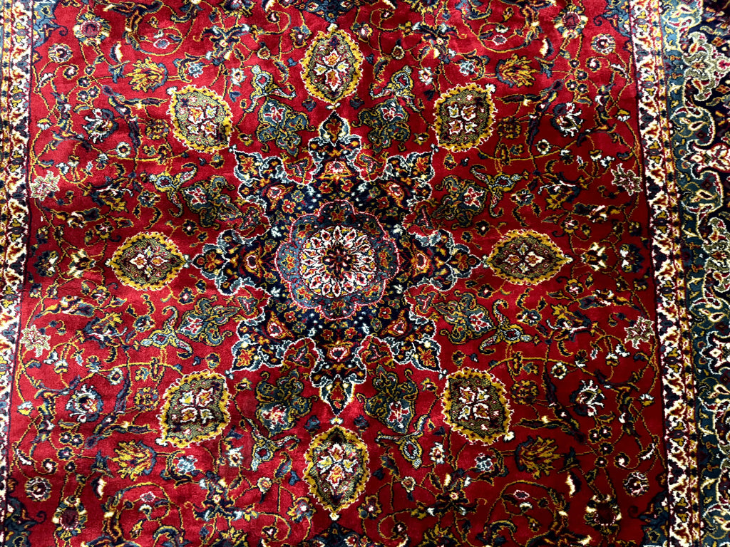 Red Persian Rug 6x9, Medallion Carpet, Ardebil Design, Vintage Belgium Power Loomed Carpet