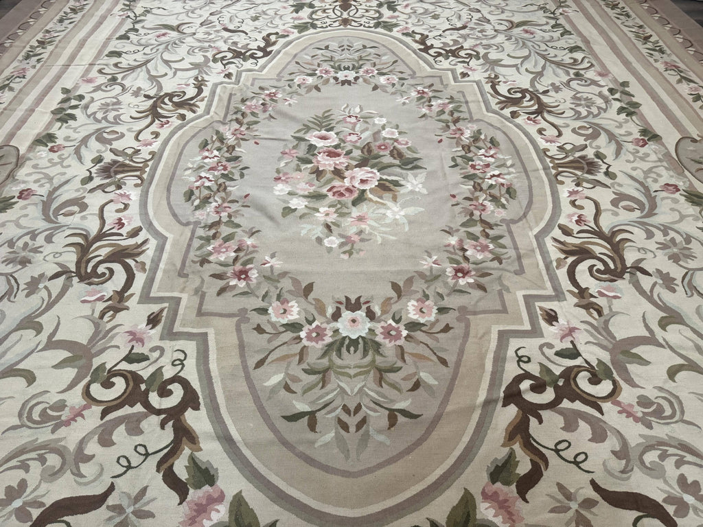 Palace Sized Aubusson Rug 13 x 20, Flatweave Aubusson Weave, Oversized Rug, European French Elegant Design