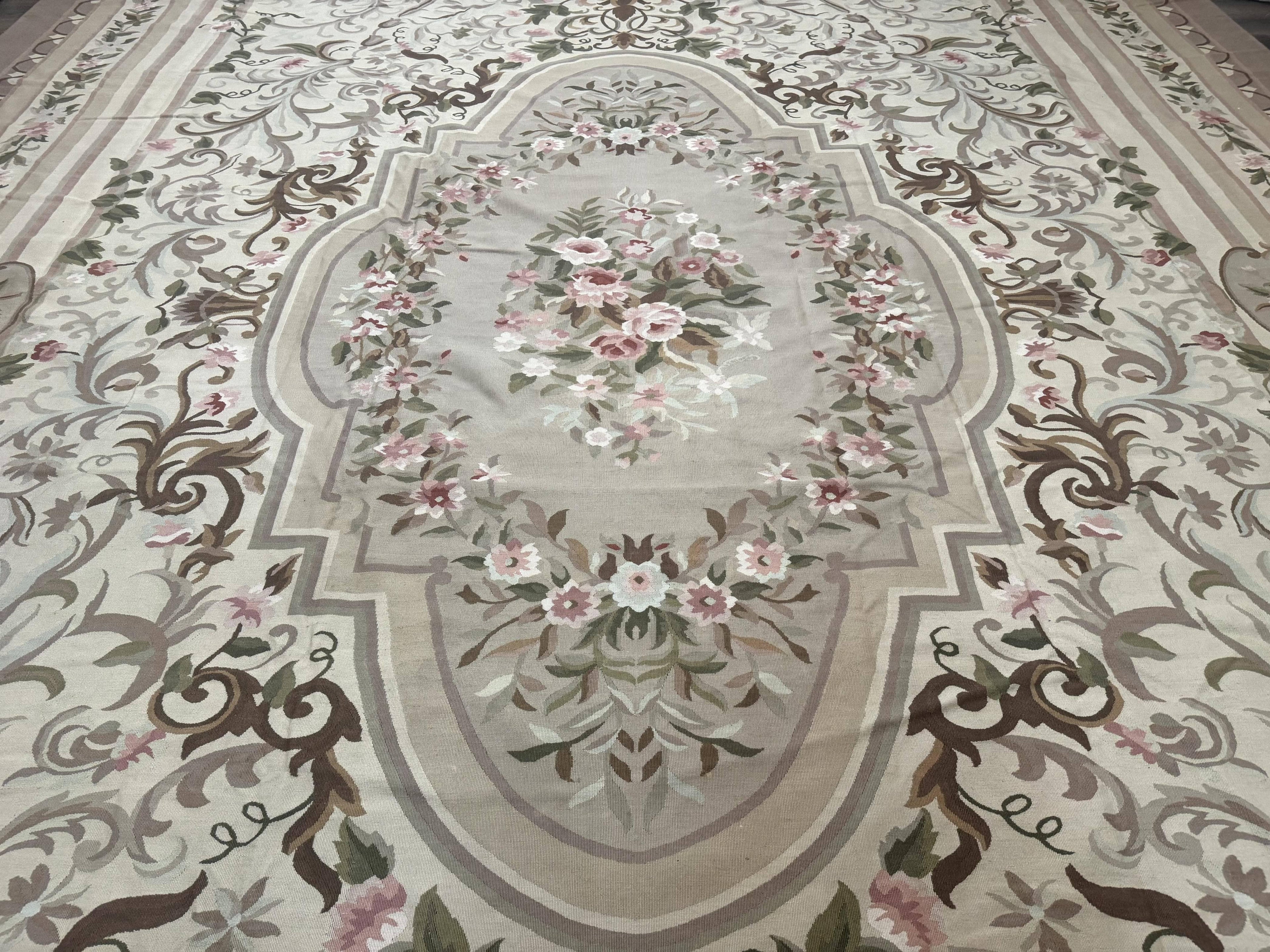 Palace Sized Aubusson Rug 13 x 20, Flatweave Aubusson Weave, Oversized Rug, European French Elegant Design