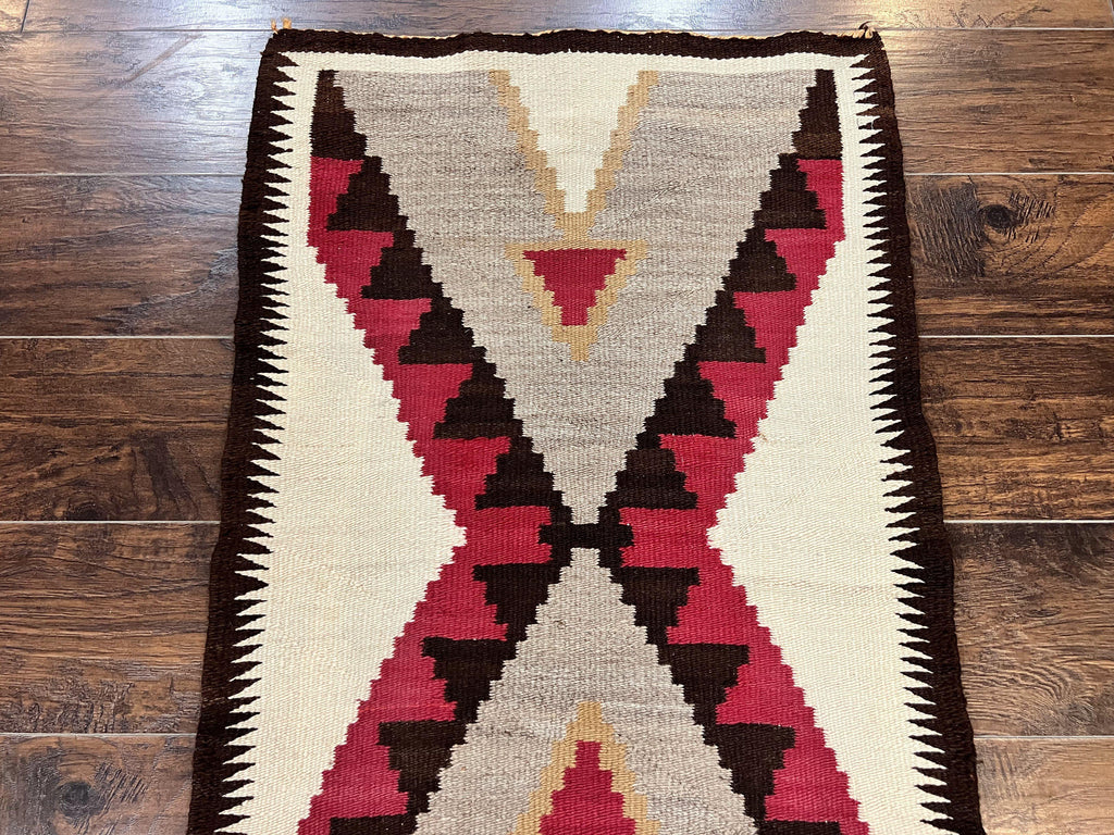 Antique Navajo Rug 2x4, Collectible Native American Wool Handmade Rug, Ivory Black Red Gray, Vintage Navajo Textile