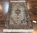 Silk Sino Persian Rug 3x5, Floral Medallion, Hand Knotted Silk Pile Silk Foundation, Traditional Silk Handmade Oriental Carpet, Cream Black
