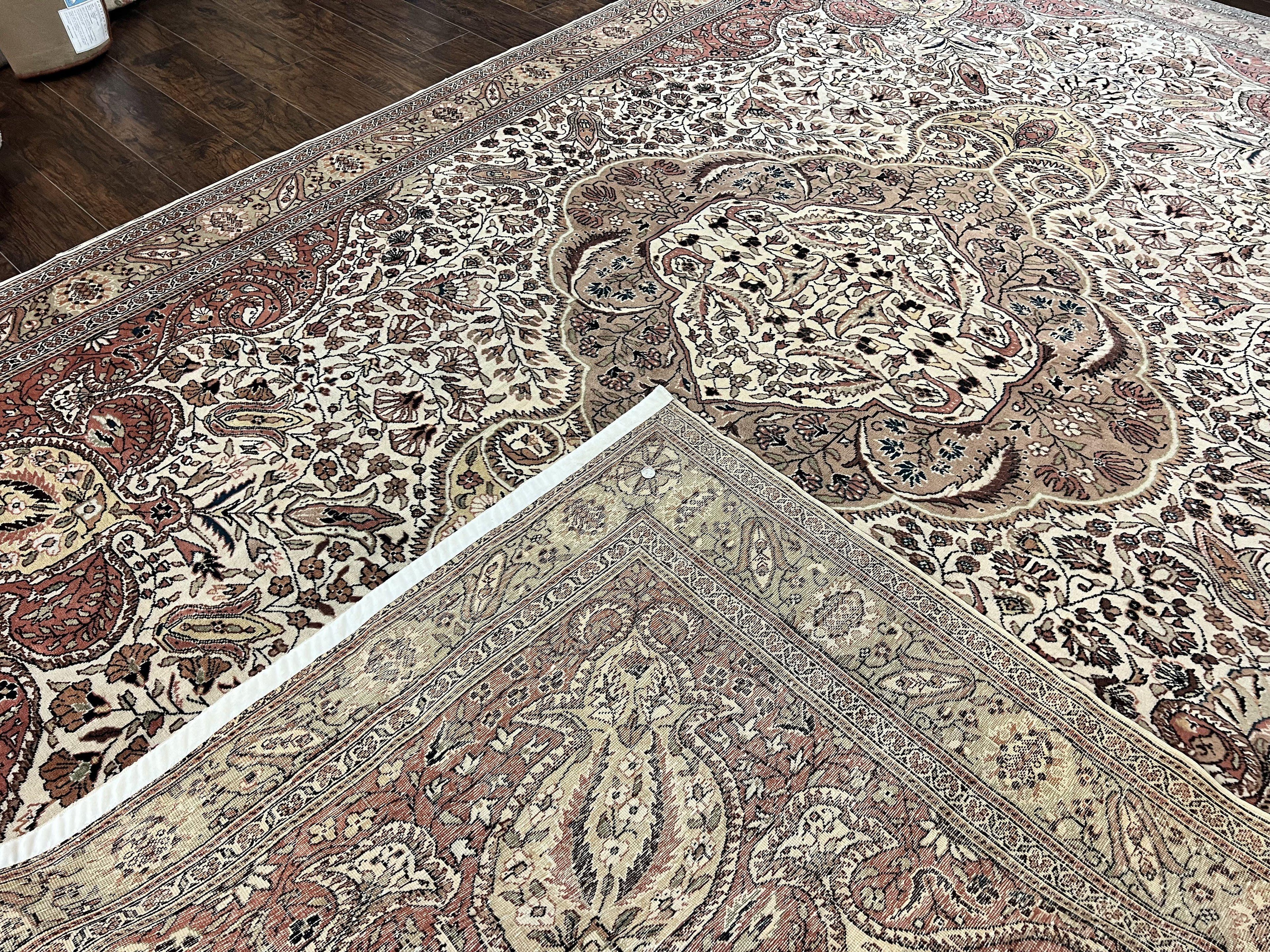 Turkish Sivas Rug 9x12, Handmade Vintage Wool Carpet, Cream Ivory