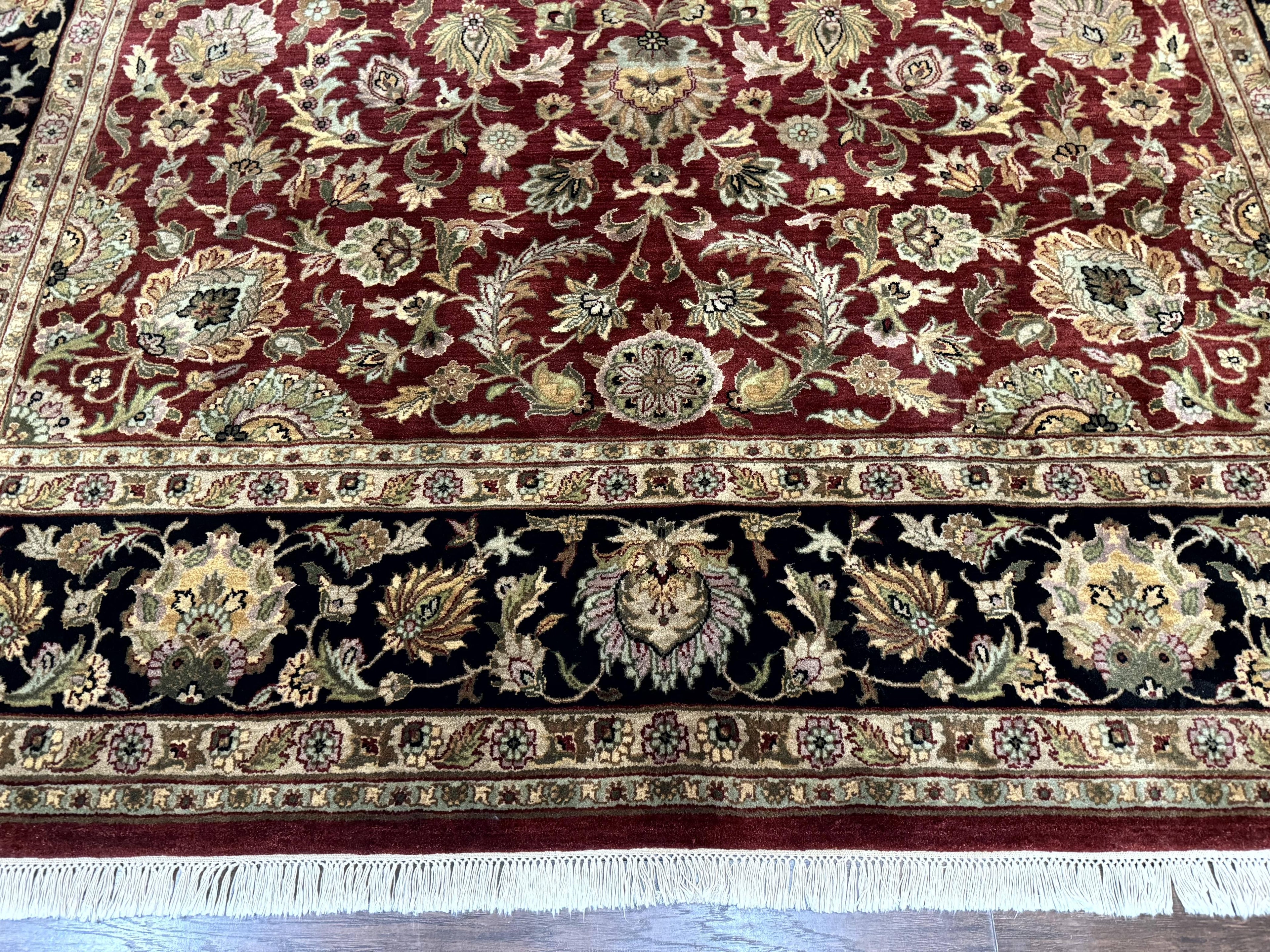 Indian Agra Rug 10x14, Traditional Oriental Carpet, Room Sized Wool Area Rug, Floral, Maroon
