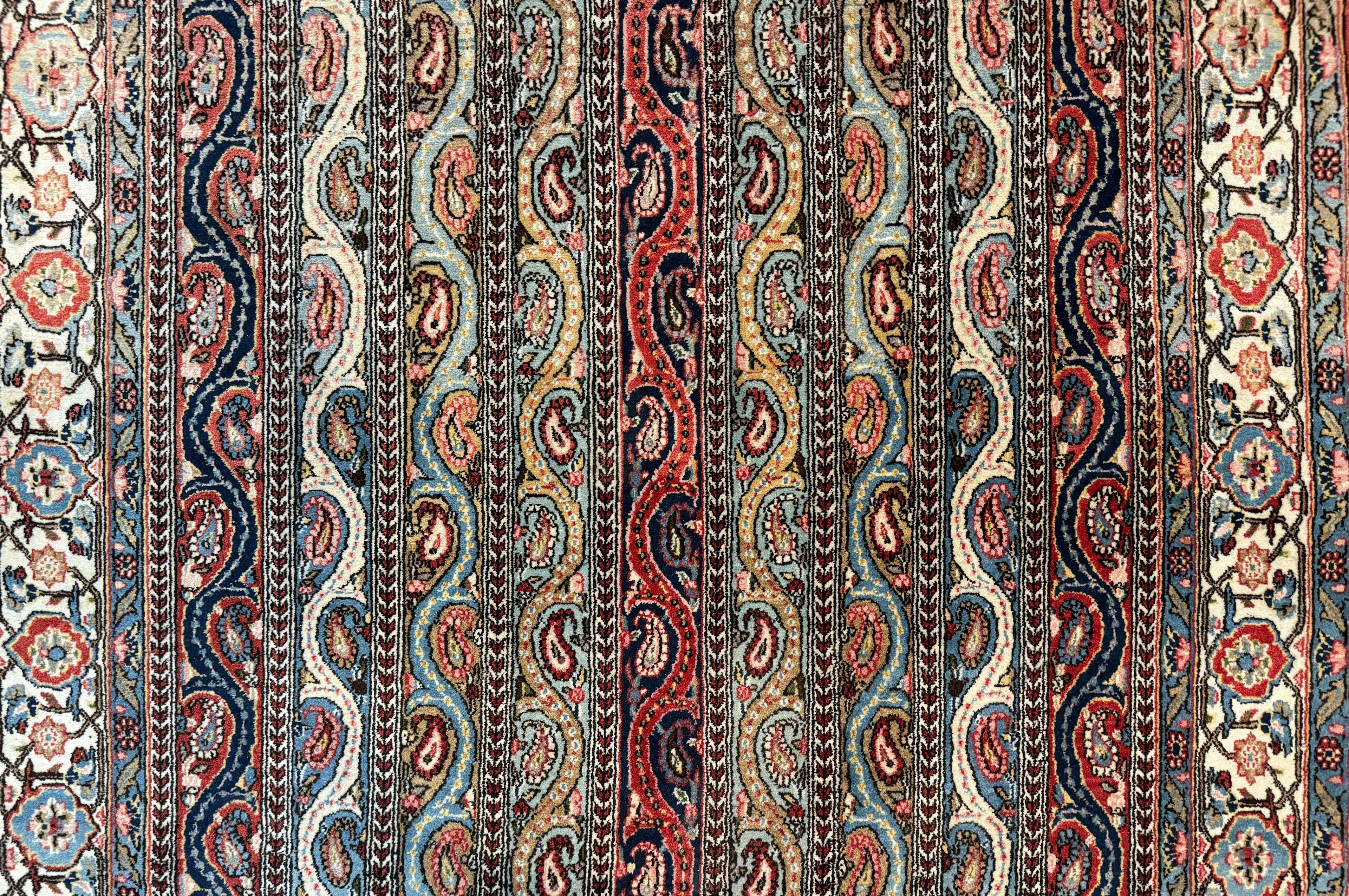 Persian Qum Rug 4x7, Striped Paisley Boteh Design