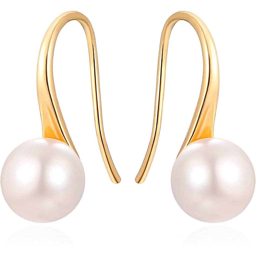 925 Sterling Silver 7.5-8mm White Freshwater Cultured Pearl Dangle Drop Earrings