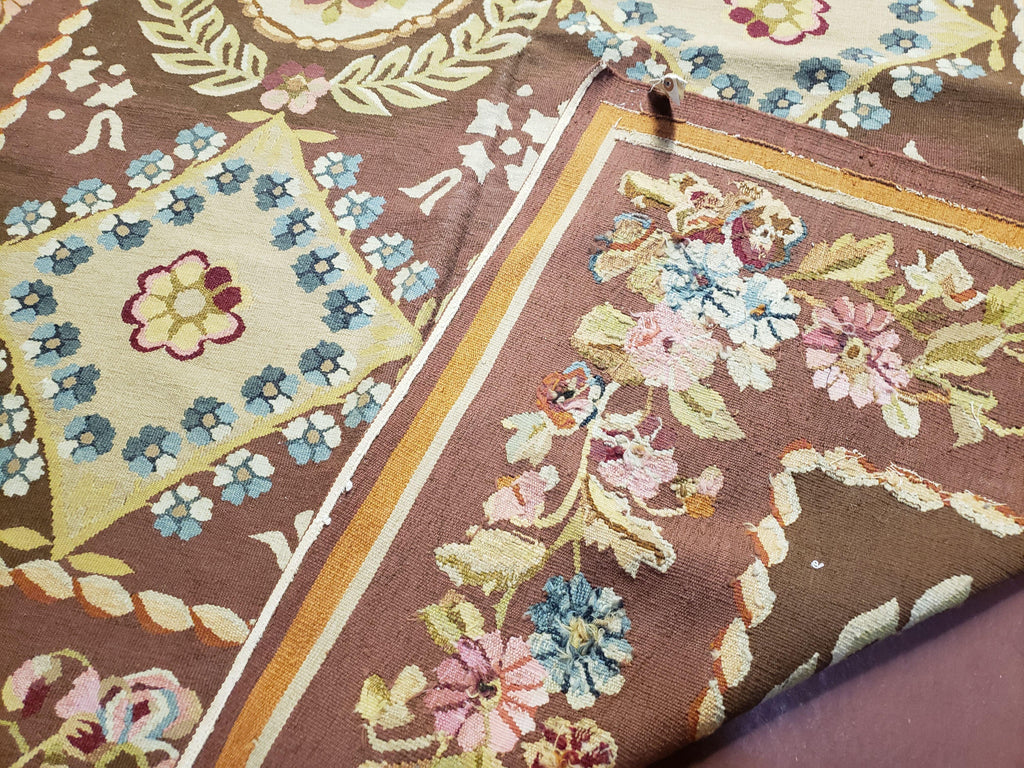 Aubusson Rug 6 x 9 Flat Weave Area Carpet European Design Flowers New Brown Rug Handmade Wool Hand-Knotted Aubusson Weave Medium Rug 6x9