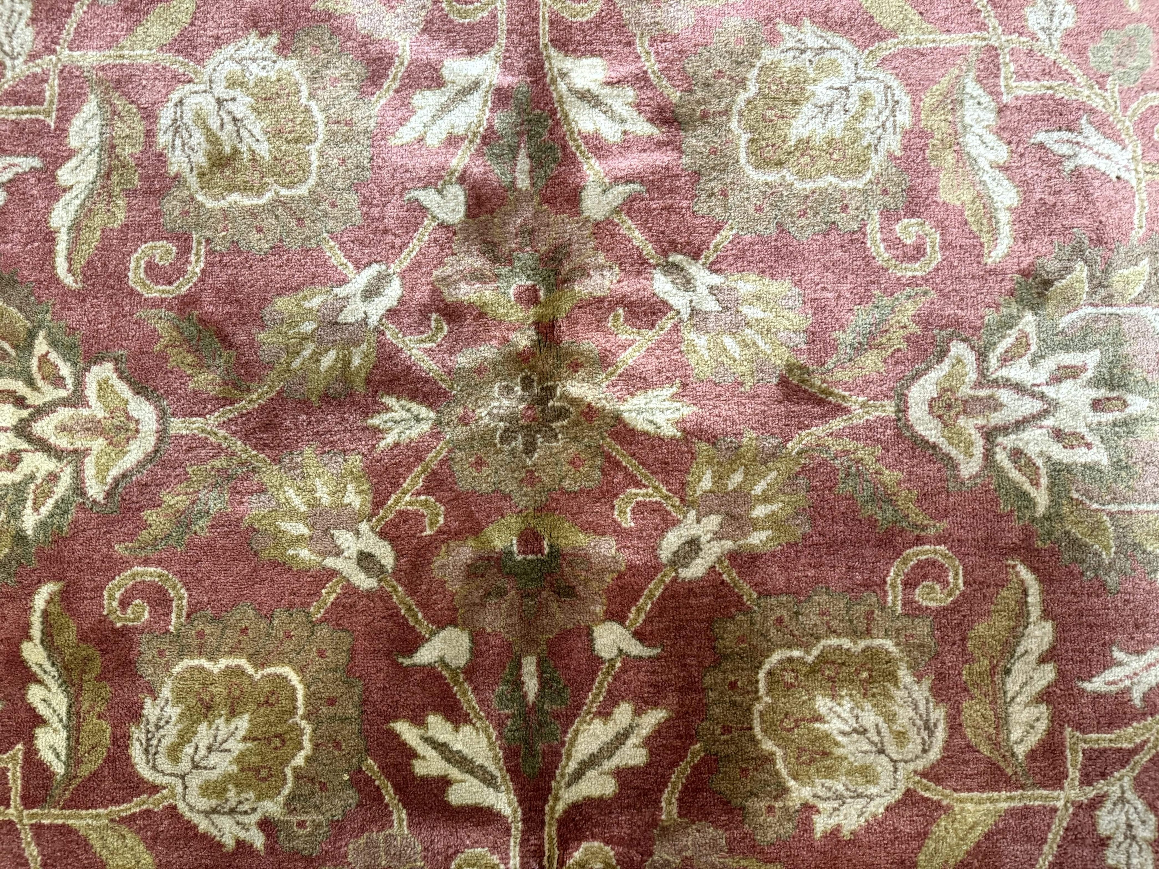 Indian Rug 8x11, Coral and Beige, Floral, Traditional Vintage Wool Carpet