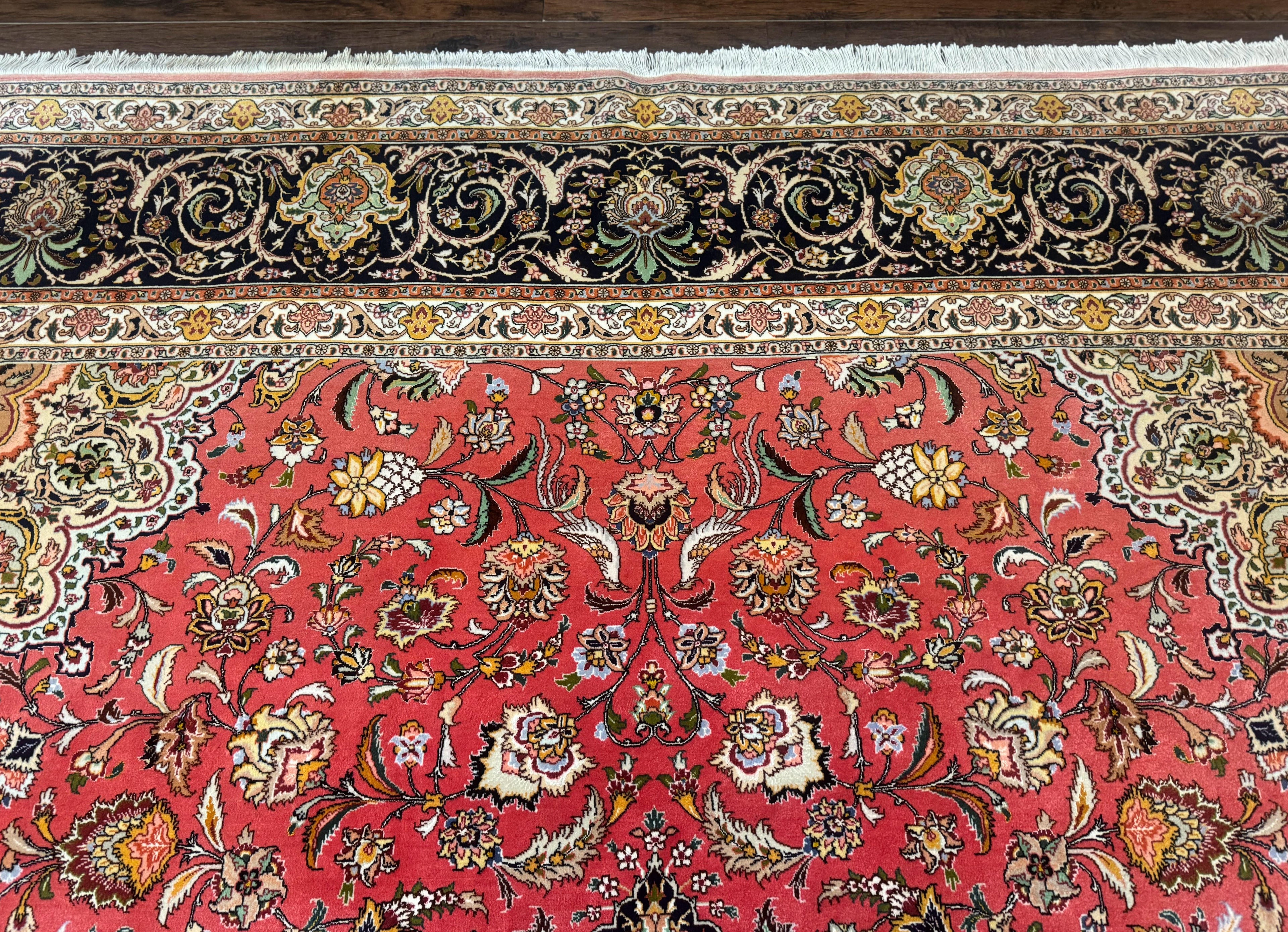 Persian Tabriz Rug 10x13 – Floral Medallion & Birds, Wool & Silk, 330 KPSI