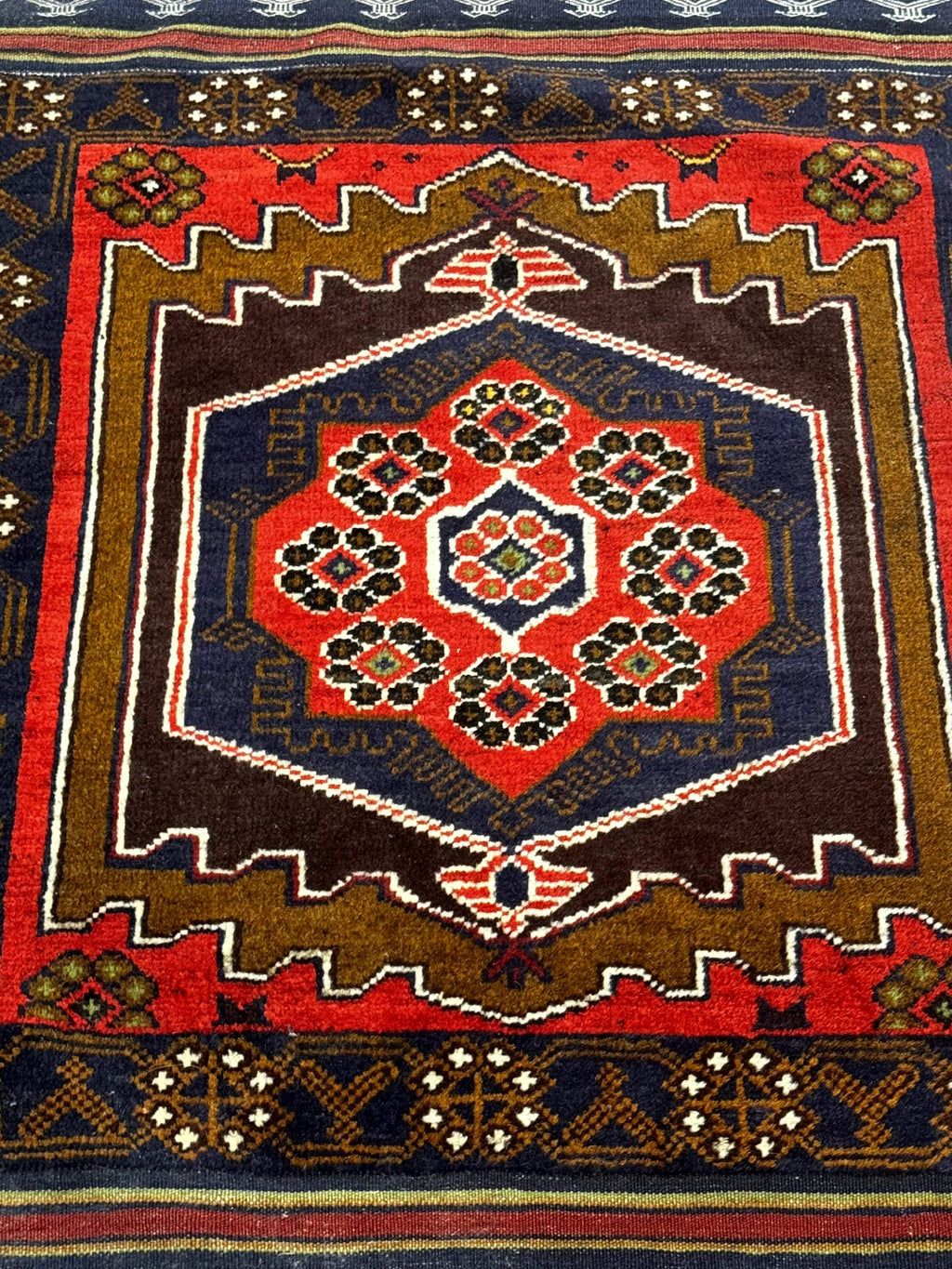 Afghan Rug 3x5, Tribal, Navy Blue, Wool, Handmade, Geometric, Rustic