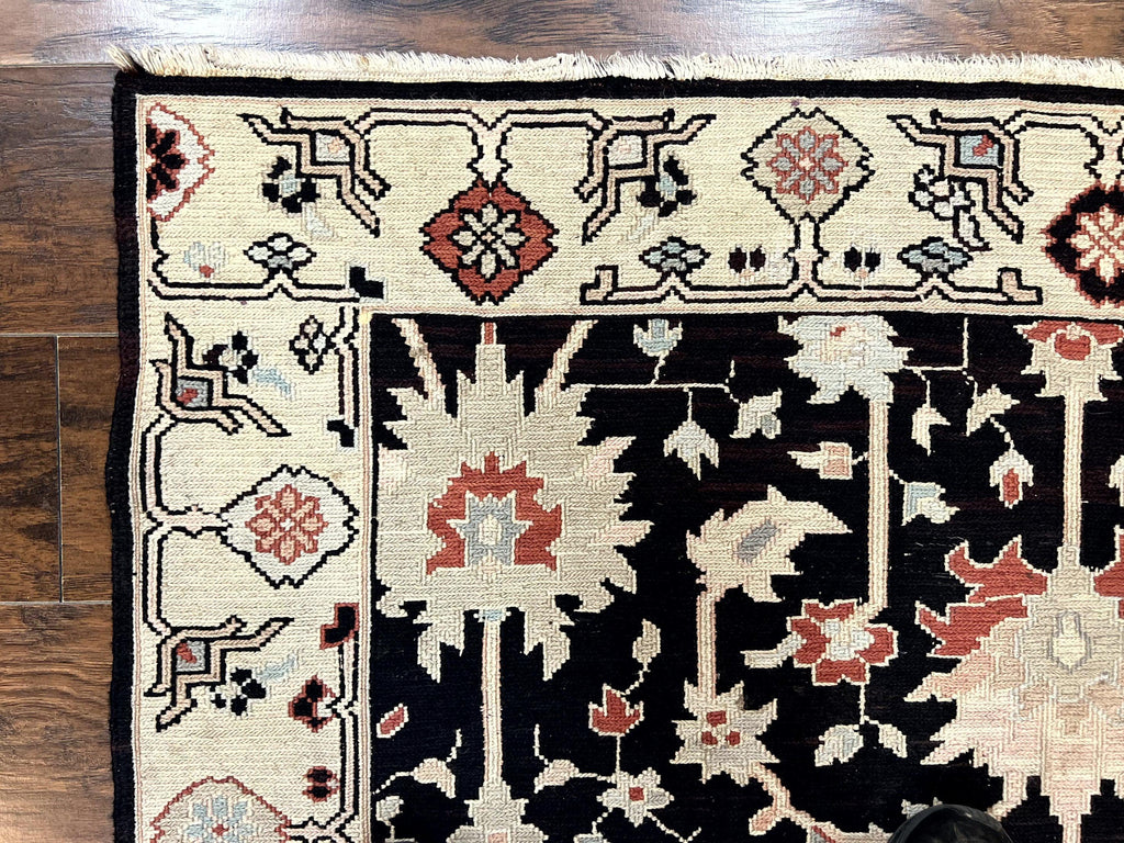 Turkish Flatweave Kilim Rug 3x5, Black, Handmade Vintage Wool Carpet