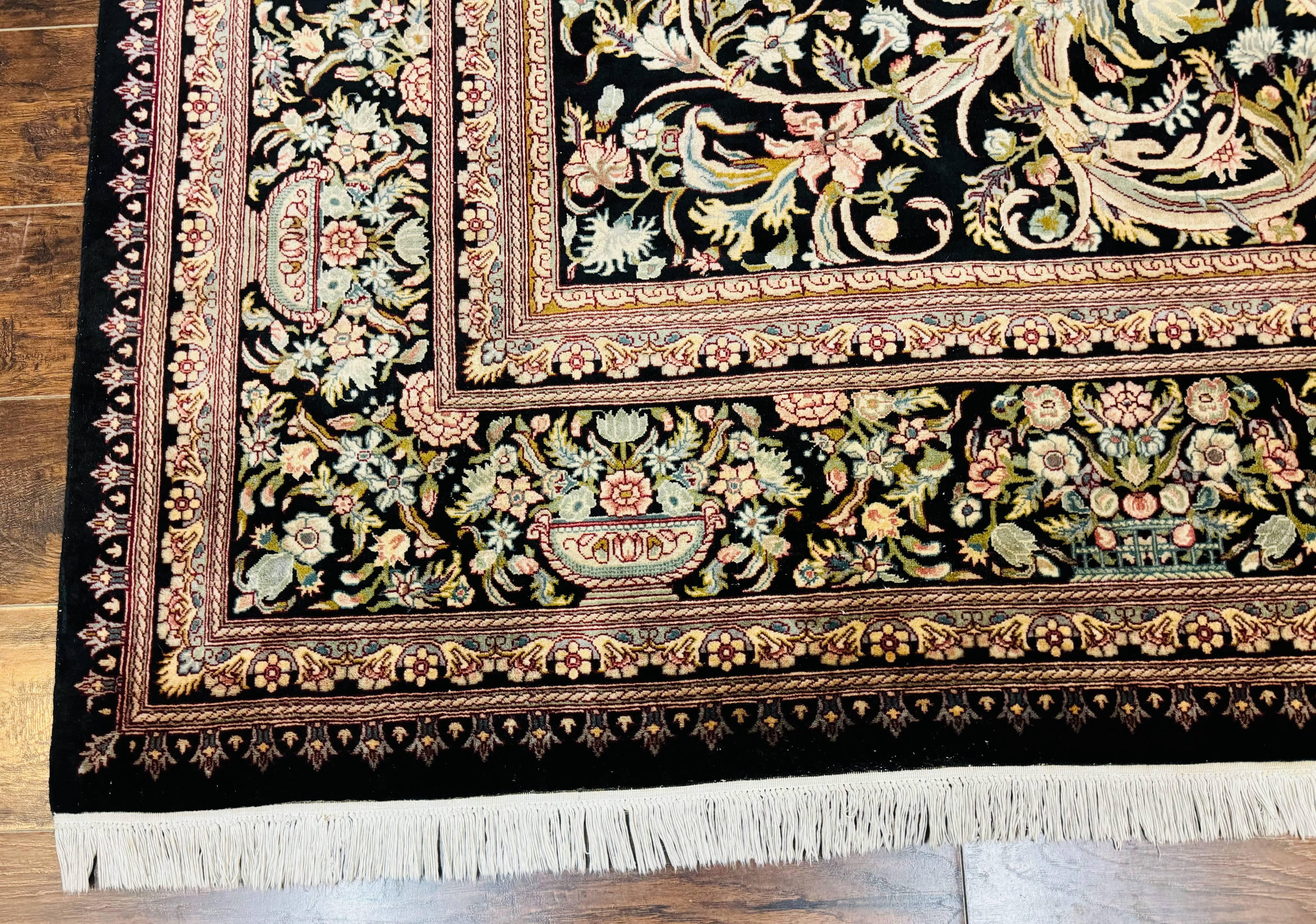 Pak Persian Rug 9x12, Highly Detailed Fine 260 KPSI, Floral, Handmade Traditional Carpet, Black
