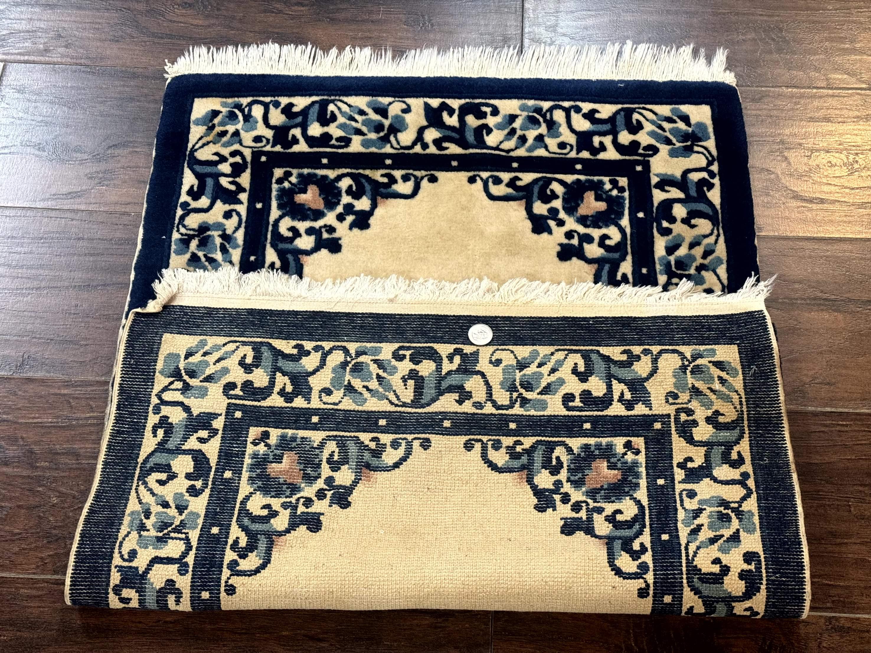 Chinese Peking Rug 2x3, Small Wool Chinese Carpet, Art Deco Rug