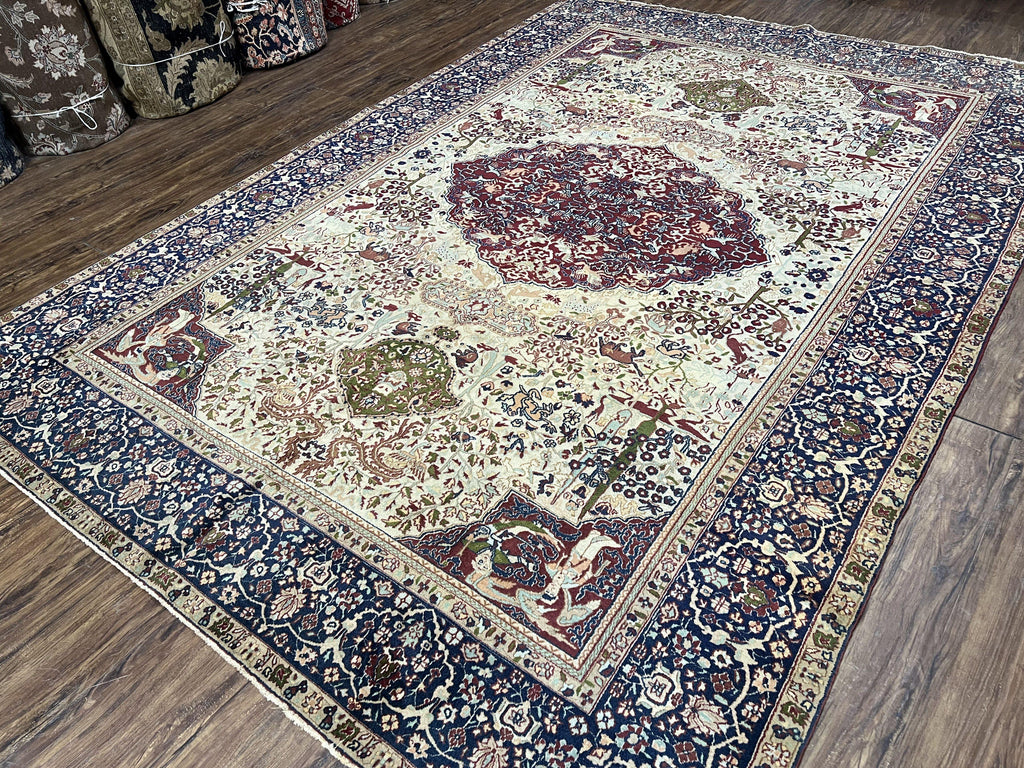 Rare Antique Indian Agra Rug, Early 20th Century Indian Carpet, Animal and Angel Motifs, Hunting Scene, Collectible Oriental Carpet, Wow