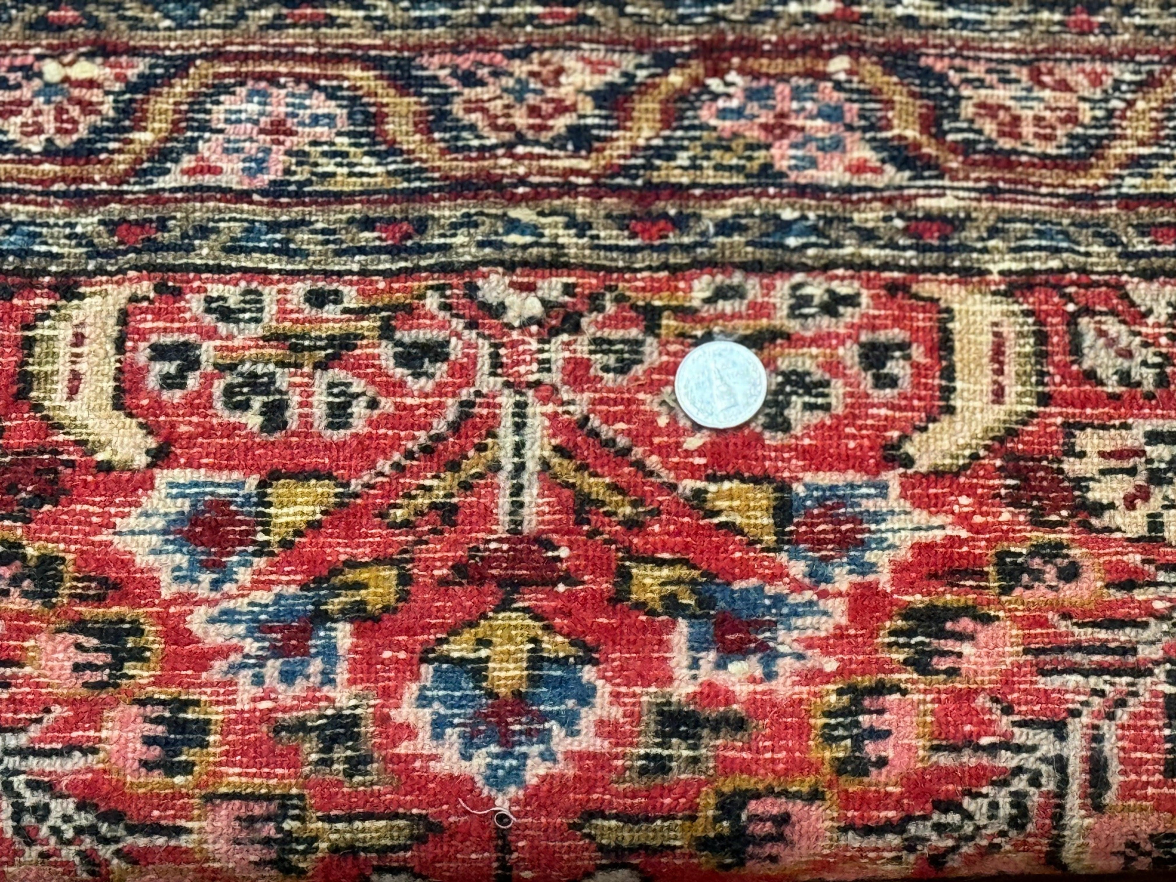 Small Antique Persian Tribal Rug 2x3, Red, Floral, Handmade, Hamadan Rug
