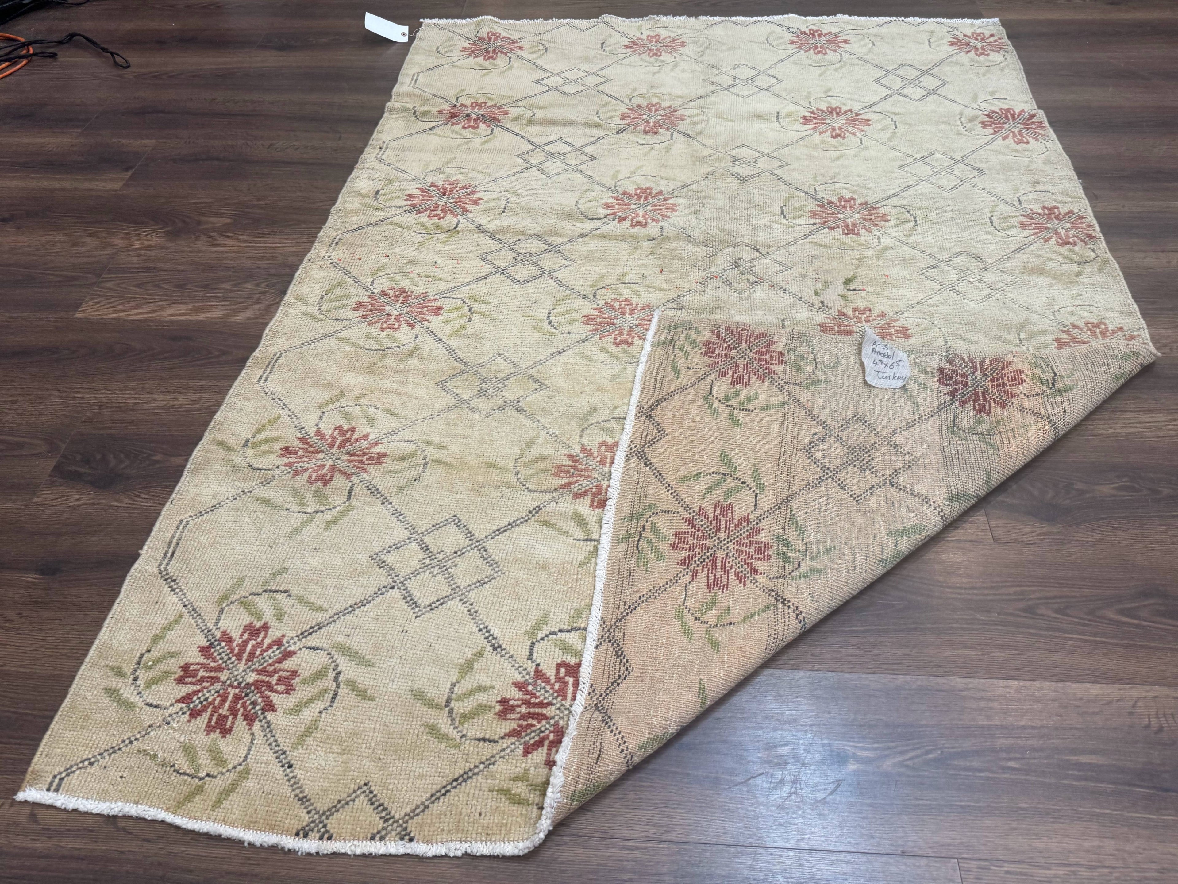Turkish Rug 5x6, Oushak Carpet, Beige