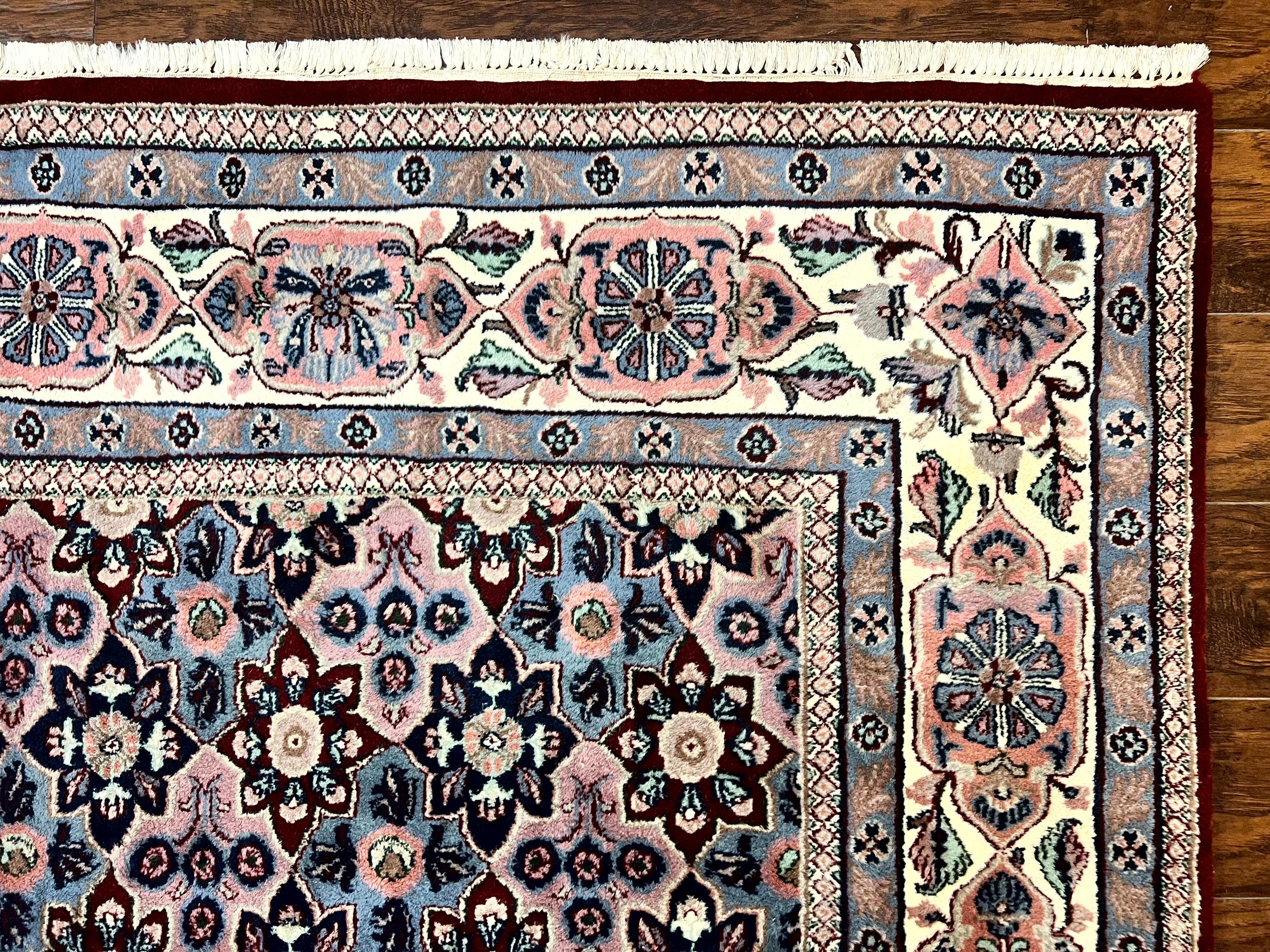 Indo Persian Rug 8x10, Repeated Allover Pattern, Navy Blue Ivory, Handmade Vintage Wool Carpet
