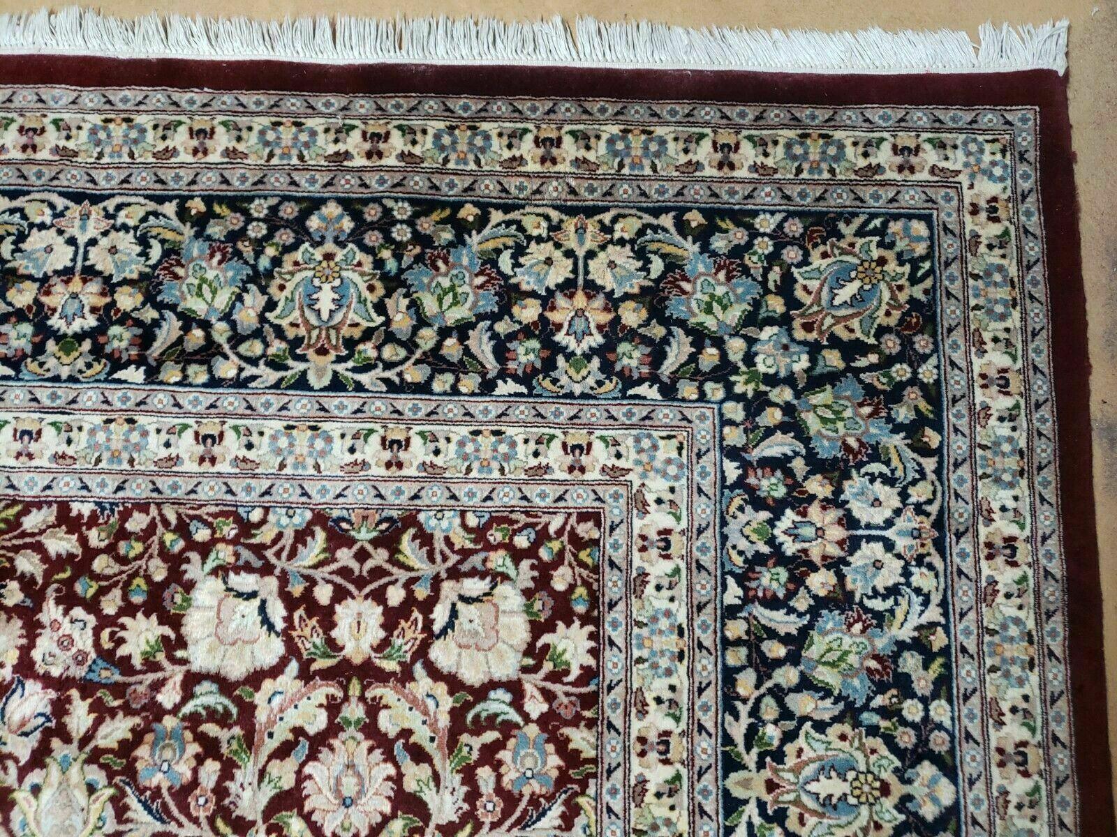 Persian Rug 9x12, Floral Allover, Very Fine, Handmade, Room Sized Oriental Carpet, Sino Persian, Maroon and Navy Blue