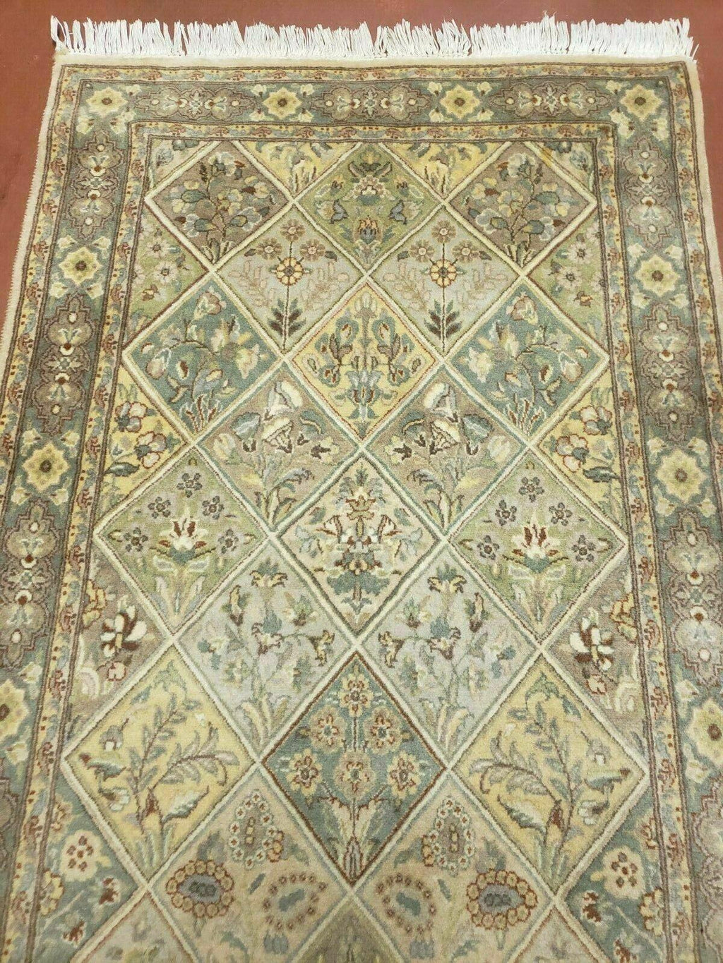 2' 7" X 9' Vintage Handmade India Floral Oriental Wool Runner Rug Hand Knotted