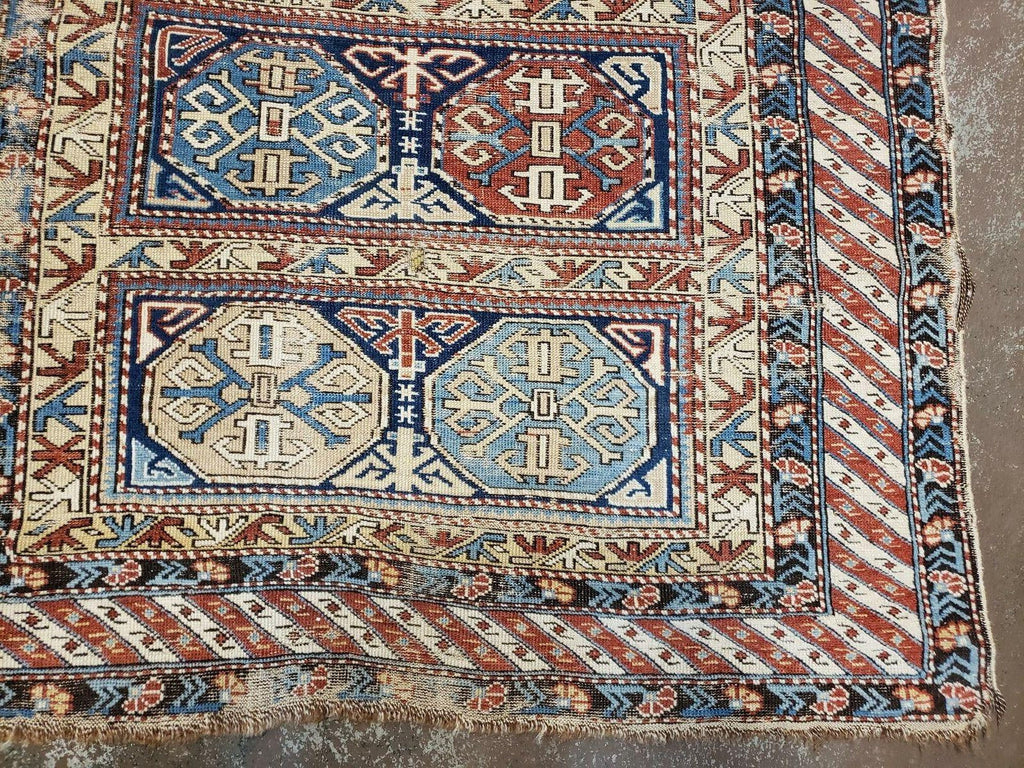 Antique Caucasian Rug 3x5, Shirvan Kazak Tribal Carpet