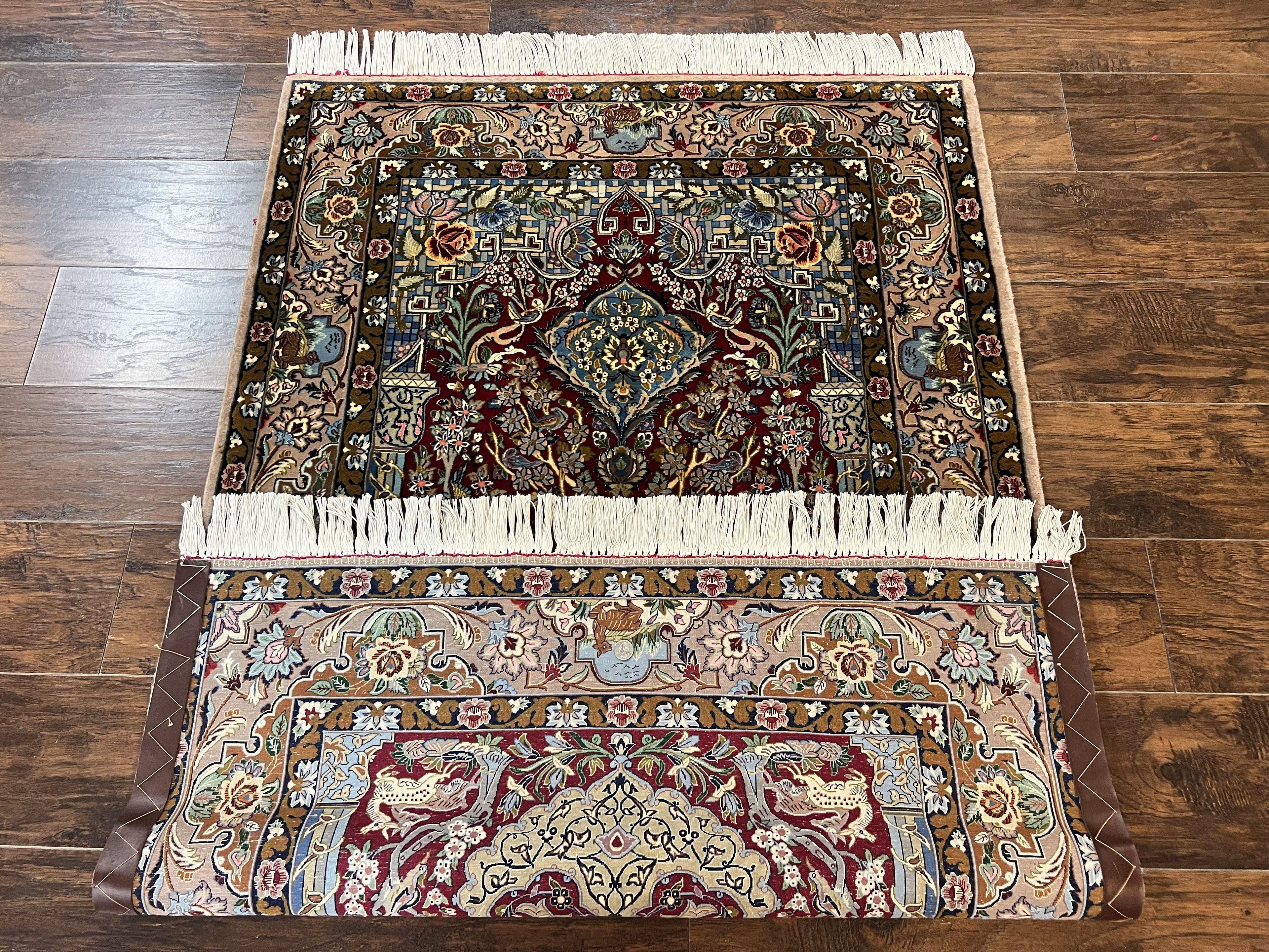 Marvelous Persian Isfahan Rug 3.7 x 5.6, Tree of Life and Animal Pictorials, Handmade Vintage Super Fine 600 KPSI, Kork Wool  Silk Highlights, Rare