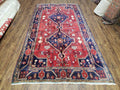 Antique Persian Zanjan Nahavand Heriz Rug, Red & Blue, Hand-Knotted, 5' x 9' 7"