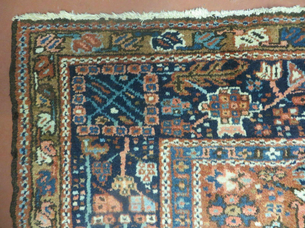 Persian Karajeh Rug 5x6, Antique Geometric Medallion Carpet