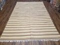 Indian Striped Blanket 6x9, Large Indo Kilim Area Rug, Earthern Tones Woolen Hand-Woven Flatweave South American Style Queen Size Bedspread
