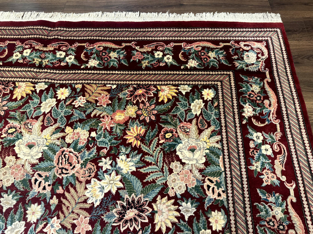 Pakistani Rug 9x12 William Morris Maroon Vintage Floral Wool