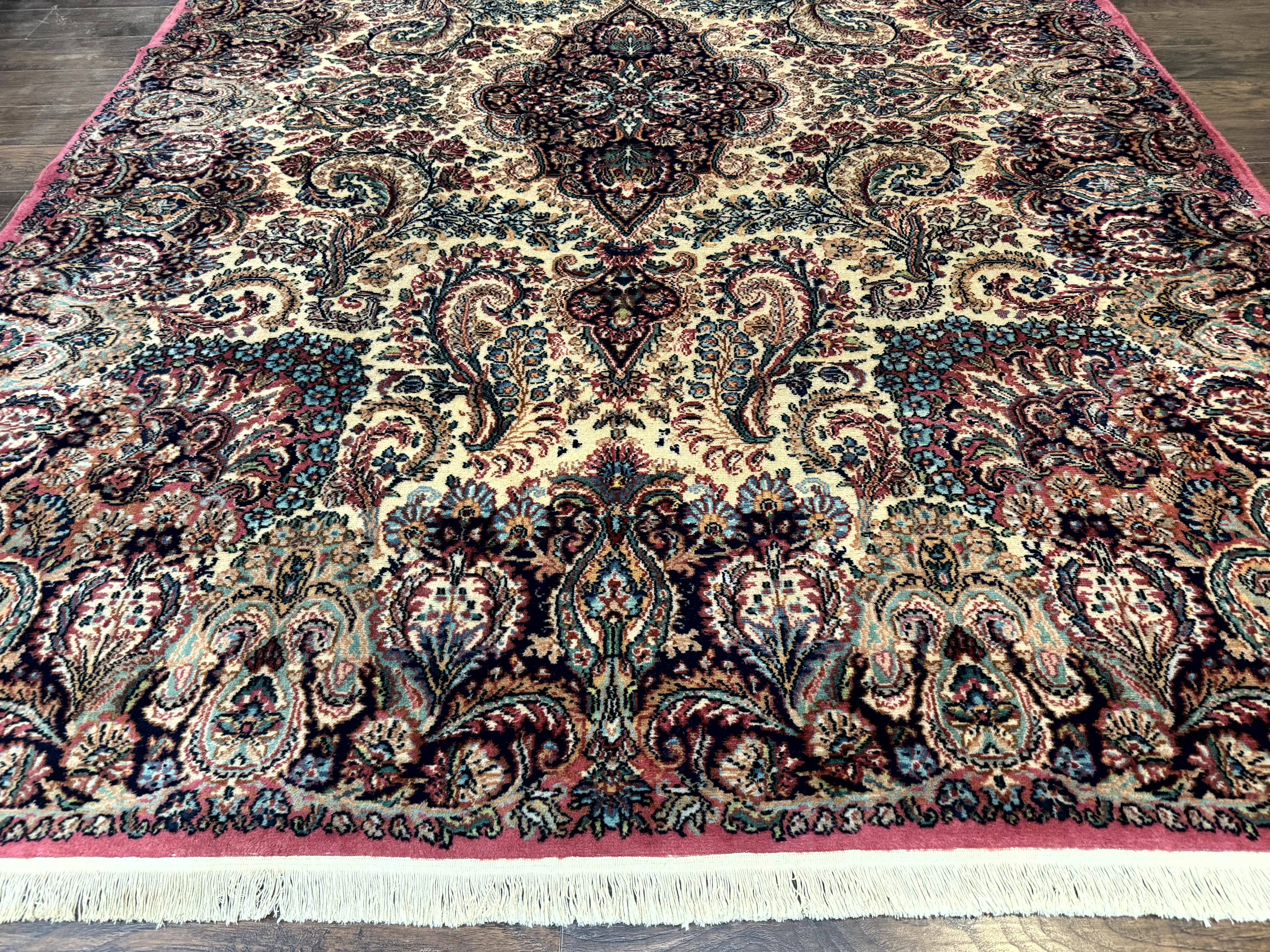 Antique Karastan Kirman Rug 8.8 x 12, Imperial Karastan #1427, Ivory Kirman