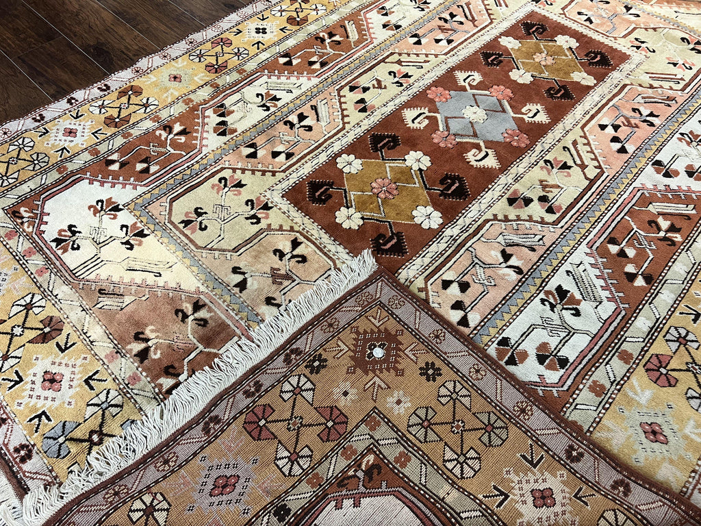 Turkish Rug 7x10, Wool Hand Knotted Vintage Carpet, Geometric Kazak Pattern