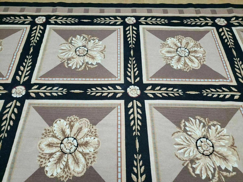 9' X 12' Handmade English Aubusson Savonnerie Design Needlepoint Wool Rug Nice