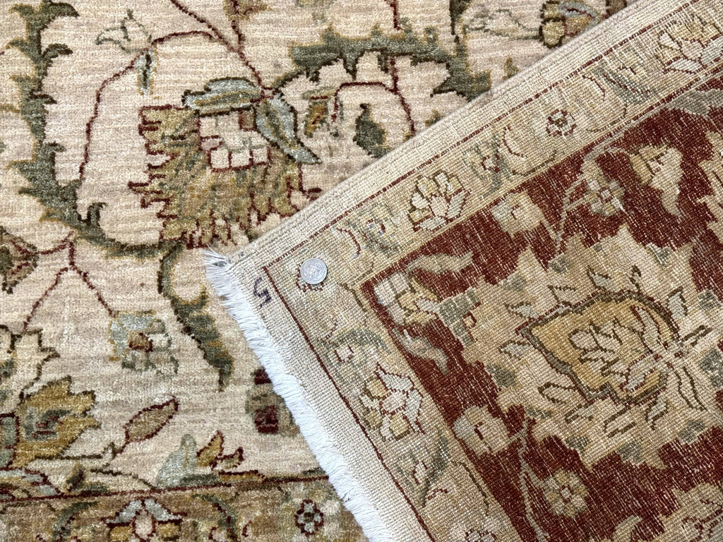Pakistani Rug 9x12, Floral Allover Peshawar Carpet, Chobi, Beige and Rust Red, Traditional